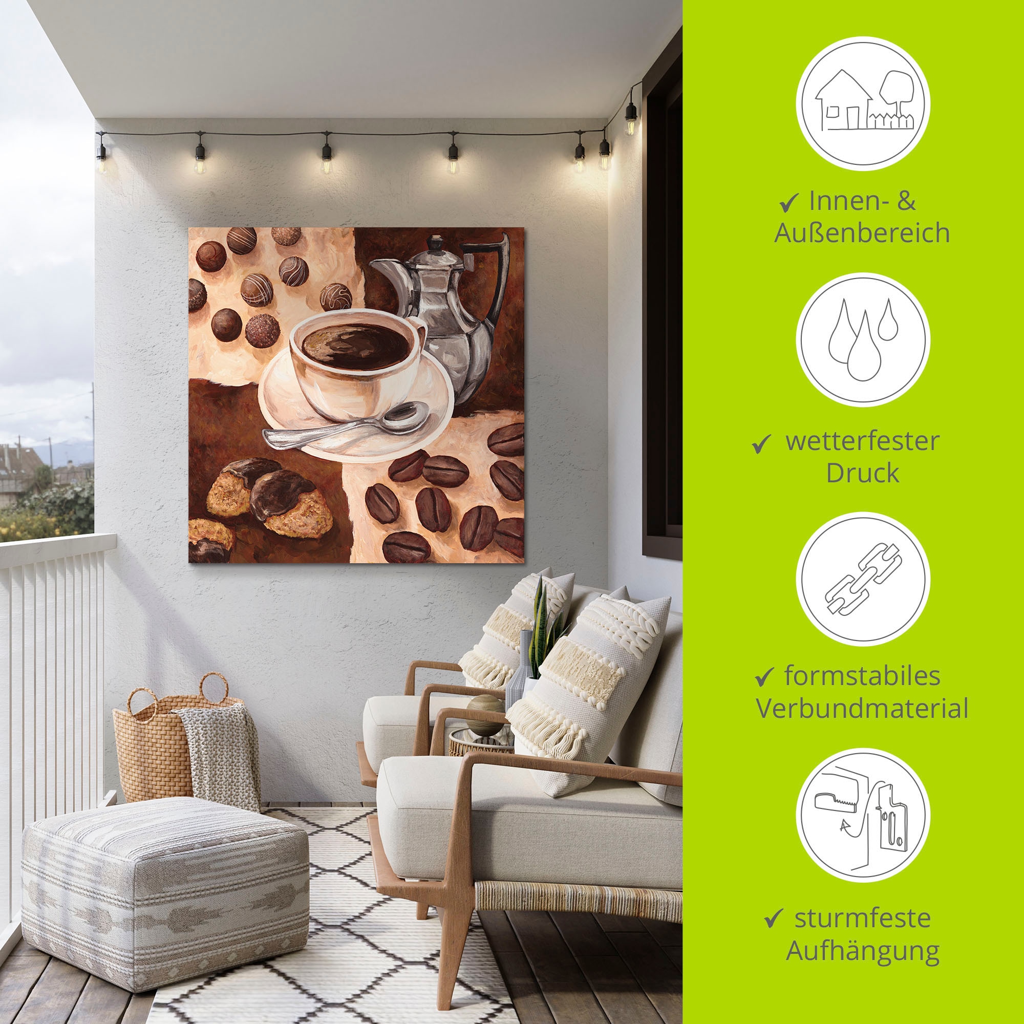 Artland Alu-Dibond-Druck »Kaffeezeit«, Getränke, (1 St.), für Innen- und Außenbereich geeignet, Outdoorbild