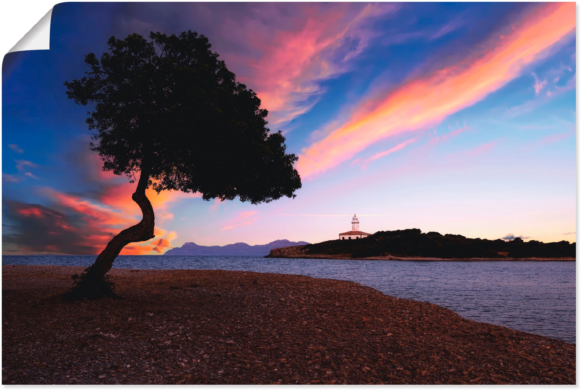 Artland Wandbild »Leuchtturm Alcanada«, Sonnenaufgang & -untergang, (1 St.), in vielen Größen & Produktarten - Alubild / Outdoorbild für den Außenbereich, Leinwandbild, Poster, Wandaufkleber / Wandtattoo auch für Badezimmer geeignet