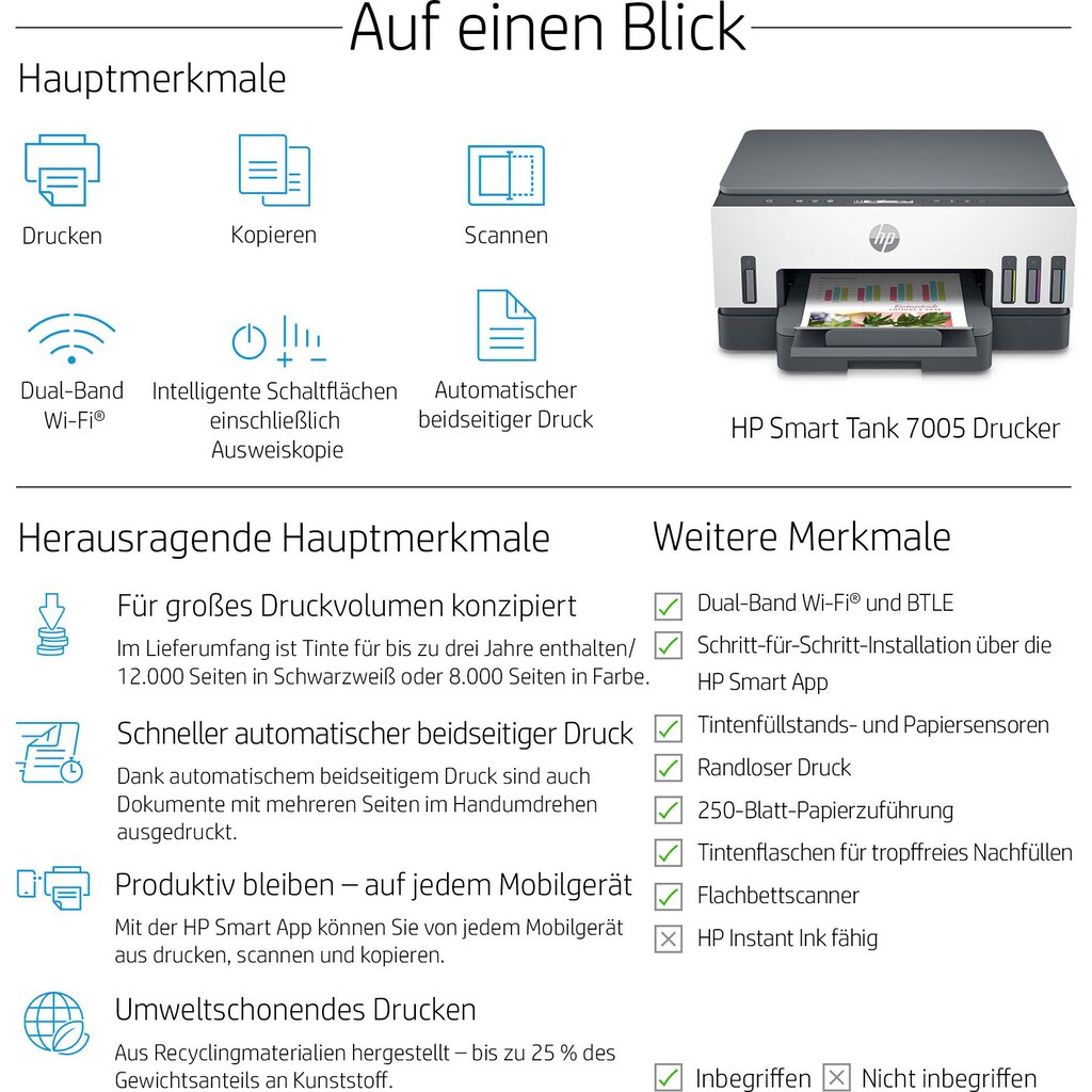 HP Multifunktionsdrucker »Smart Tank 7005«