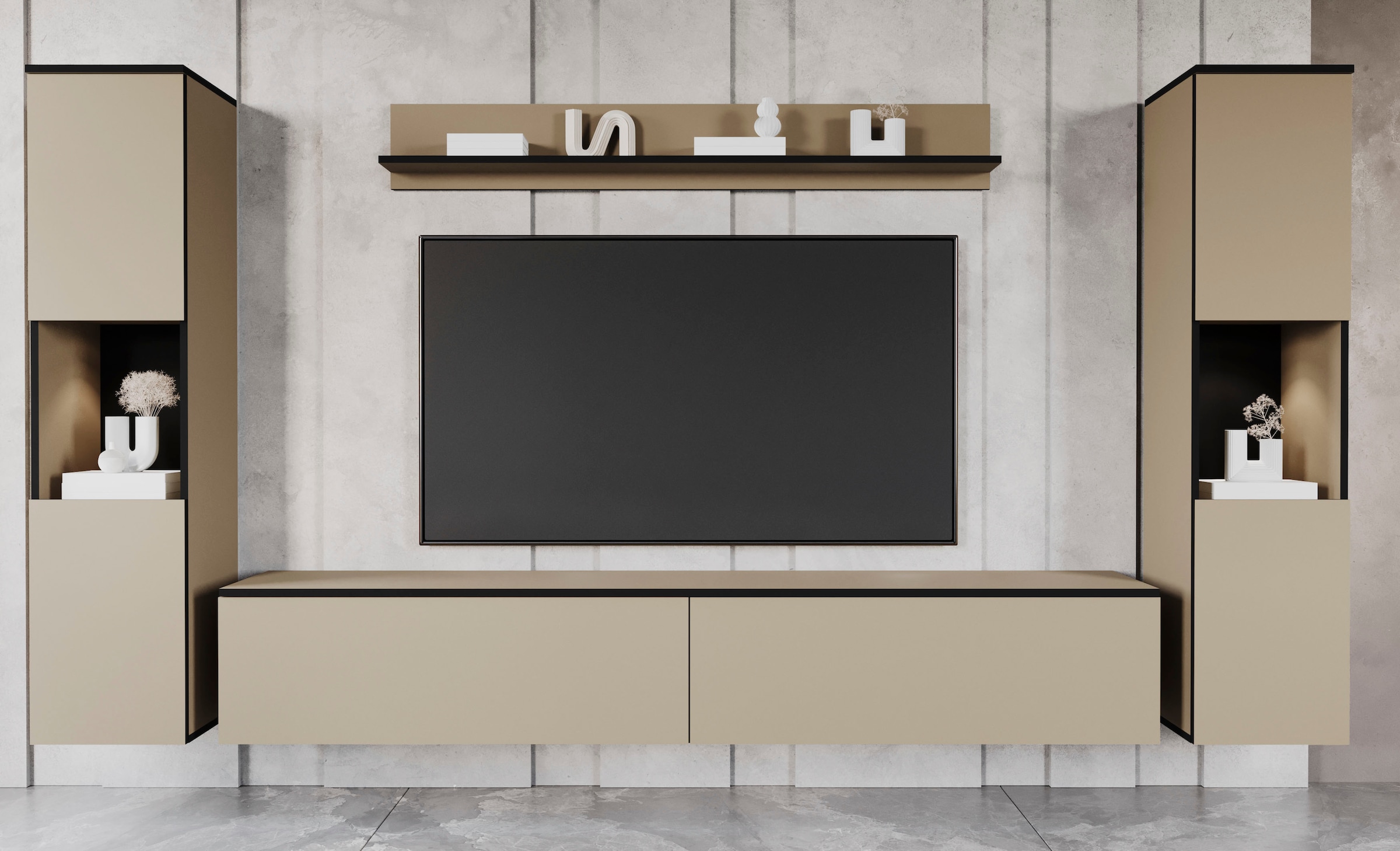 INOSIGN Wohnwand »PARIS«, (Komplett-Set, 4 St.), TV-Wand 260cm breite, grifflose Design, stehend und hängend montierbar