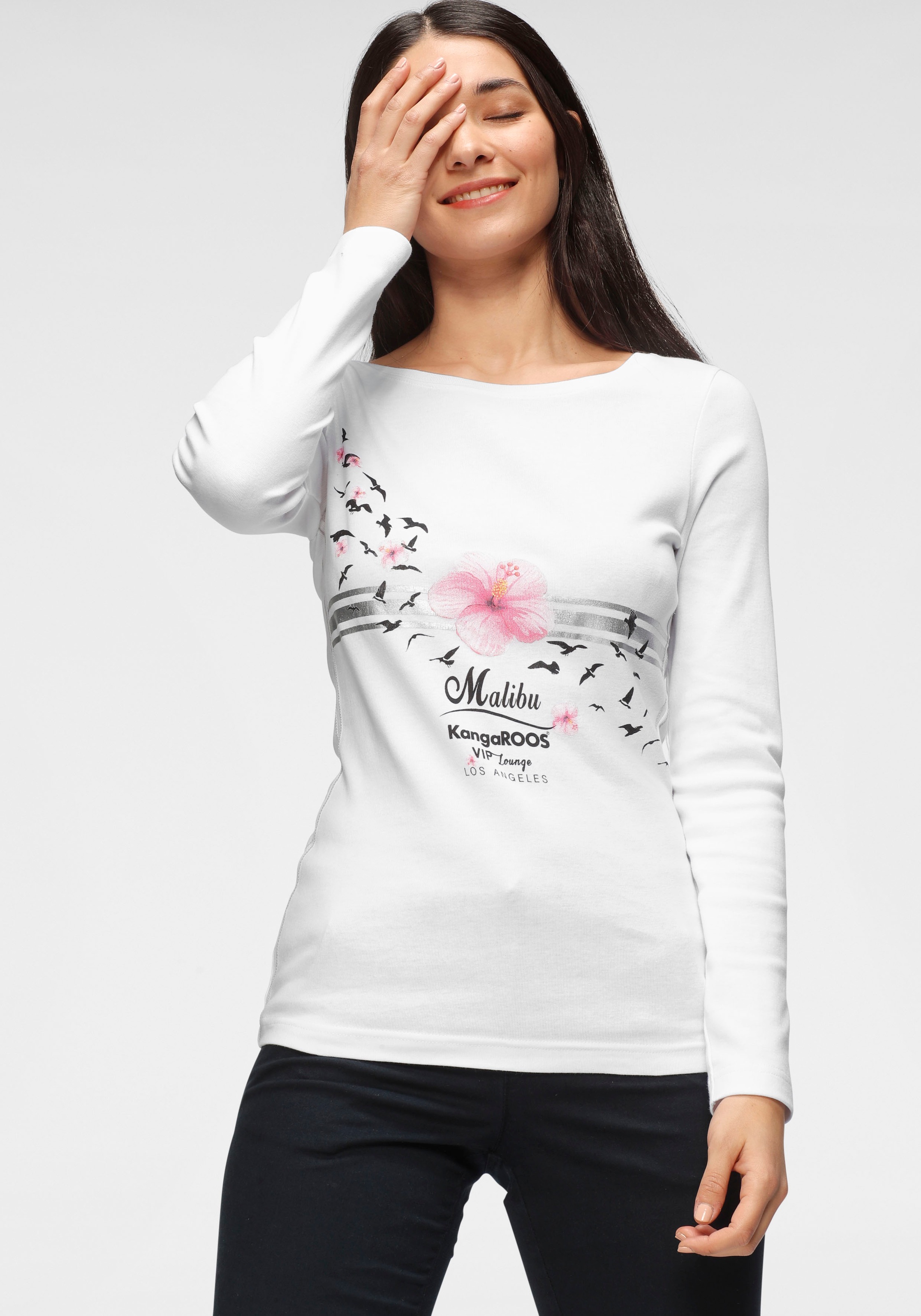KangaROOS Longsleeve, mit großem Druck im Metallic-Design