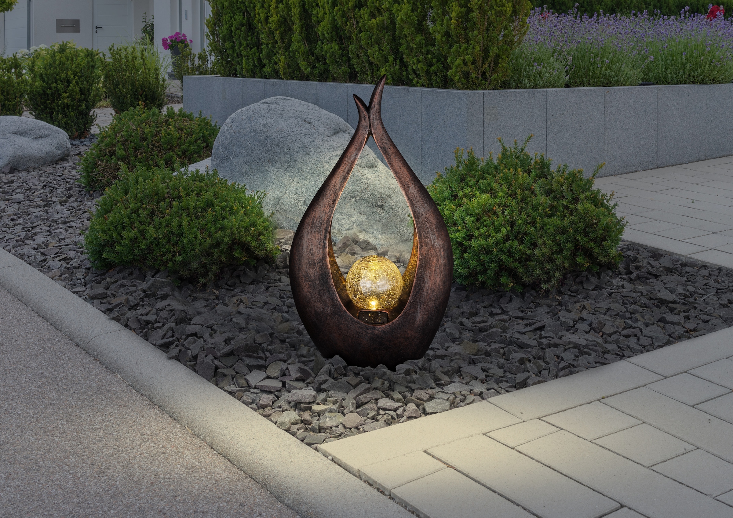 GLOBO LIGHTING LED Solarleuchte »SOLARLEUCHTE KUNSTSTOFF BRONZEFARBEN, 1XLED« LED-Modul 1 Stk. Crackle-Glas sorgt für lebendige, dekorative Lichtreflexe