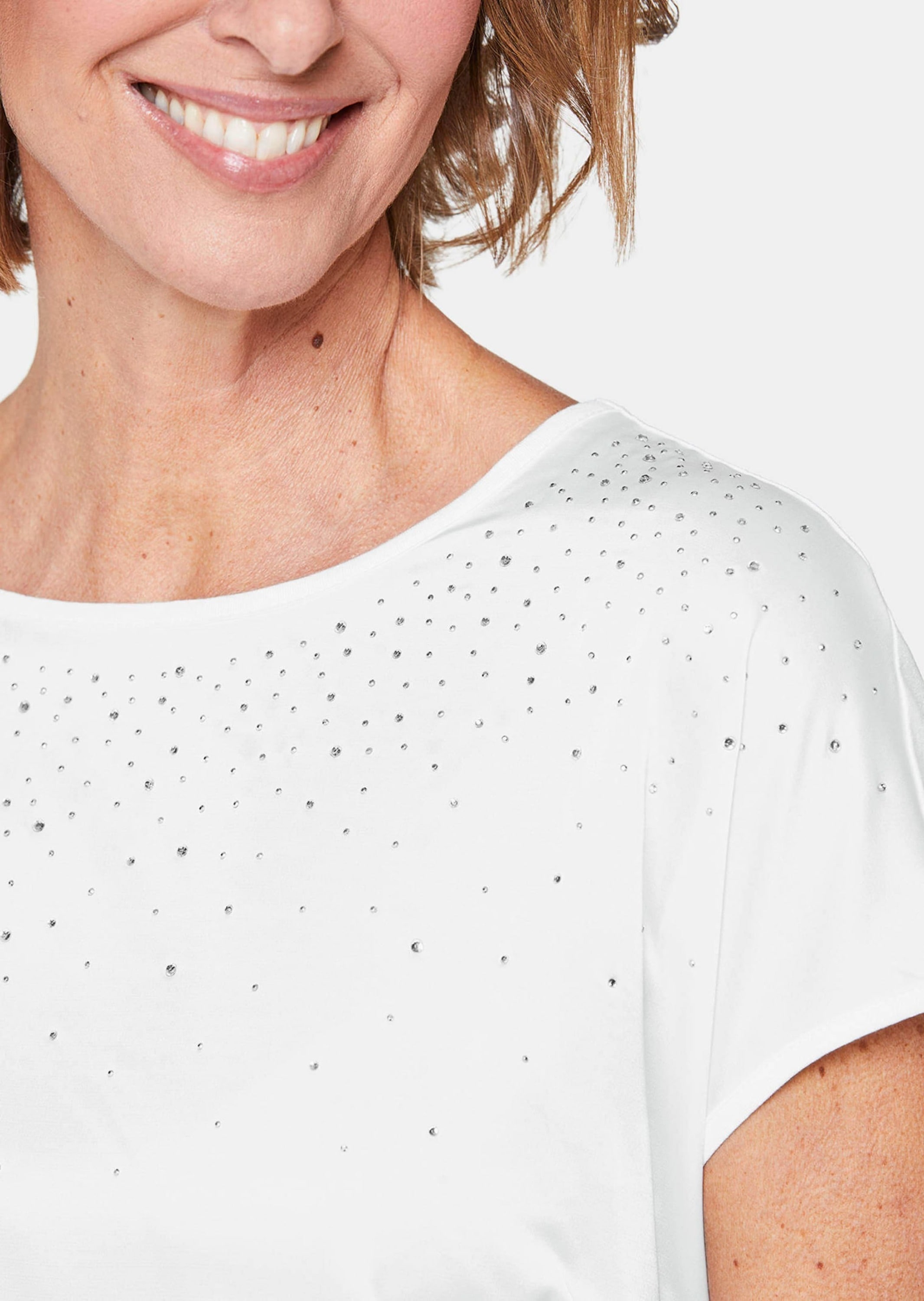 GOLDNER Kurzarmbluse »Blusenshirt mit schimmernden Glitzersteinen«