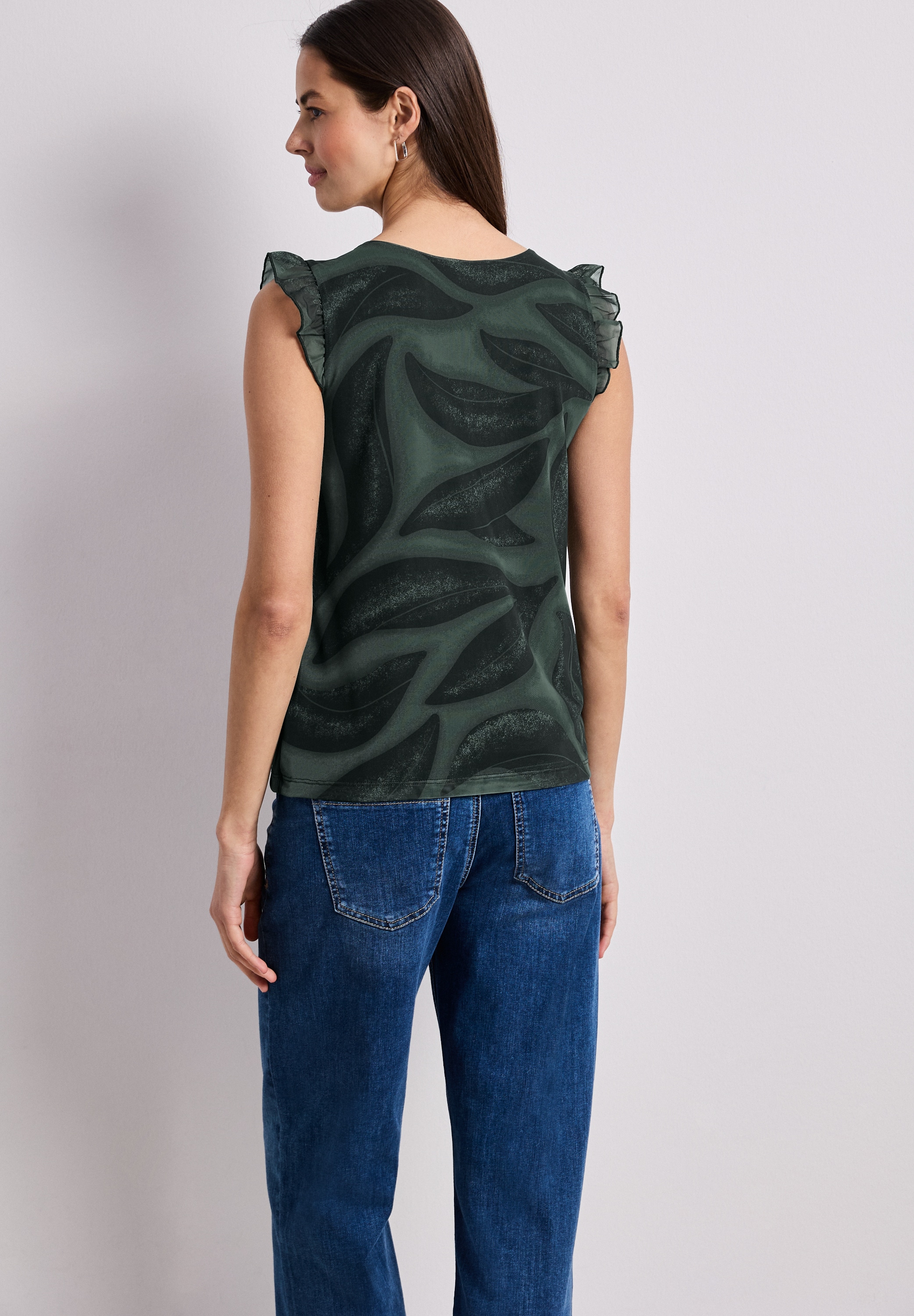 STREET ONE Shirttop Geblümtes Sommertop mit Volant-Details