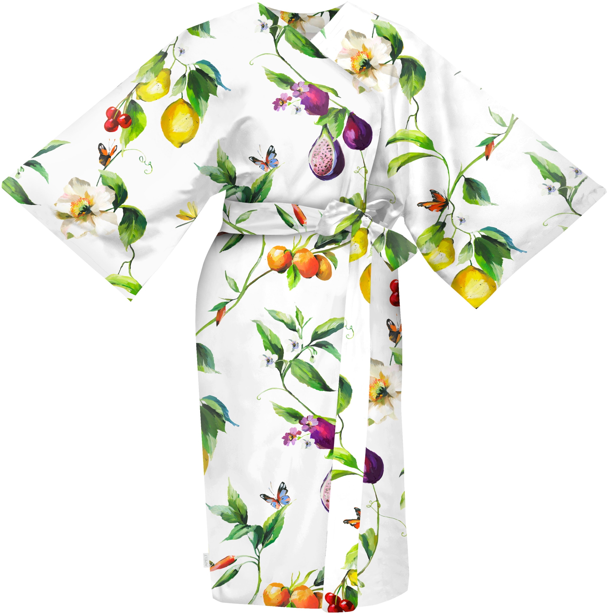 Kimono »Limone GOTS organic«, (1 St.), Gemalte Sommerfrüchte und südliche Blütenzweige...