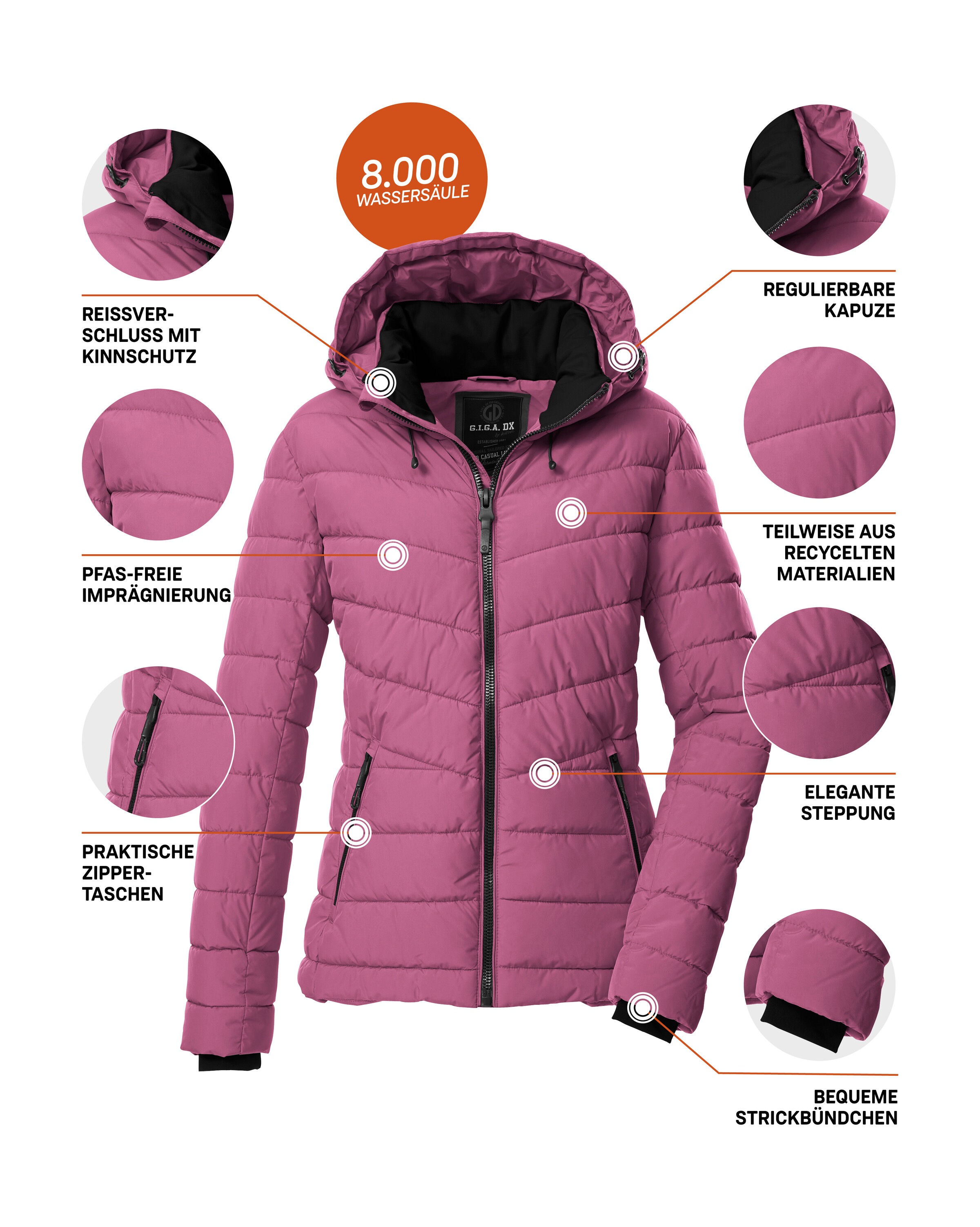 G.I.G.A. DX by killtec Steppjacke »GW 32 WMN QLTD JCKT«, Elegante Damenjacke, wasserabweisend, atmungsaktiv, abnehmbare Kapuze