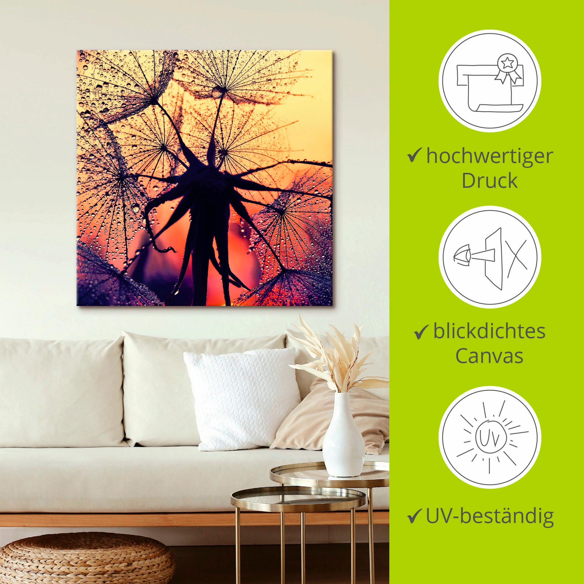 Artland Leinwandbild »Pusteblume im Sonnenuntergang«, Blumen, (1 St.), auf Keilrahmen gespannt