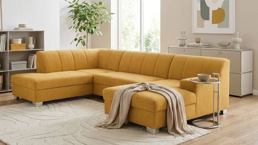 OTTO home Wohnlandschaft »Lolland 296 x 195 cm, modern, mit Steppungen, mittelfester Sitz« U-Form, aus pflegeleichtem, weichem Luxus-Microfaser