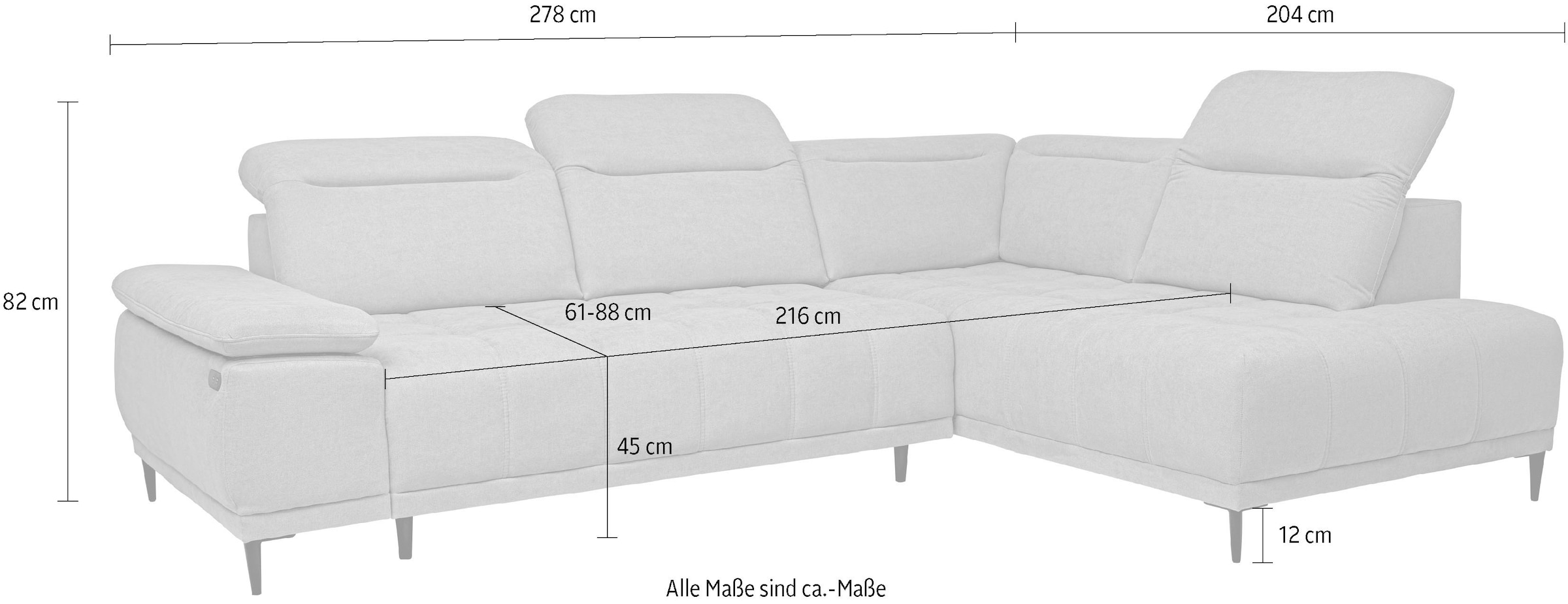 WERK2 Ecksofa »Focus-L 204 cm breit inkl. Komfortfunktionen, bodenfrei« Luxus-Microfaser, L-Form, elektrische Sitztiefenverstellung