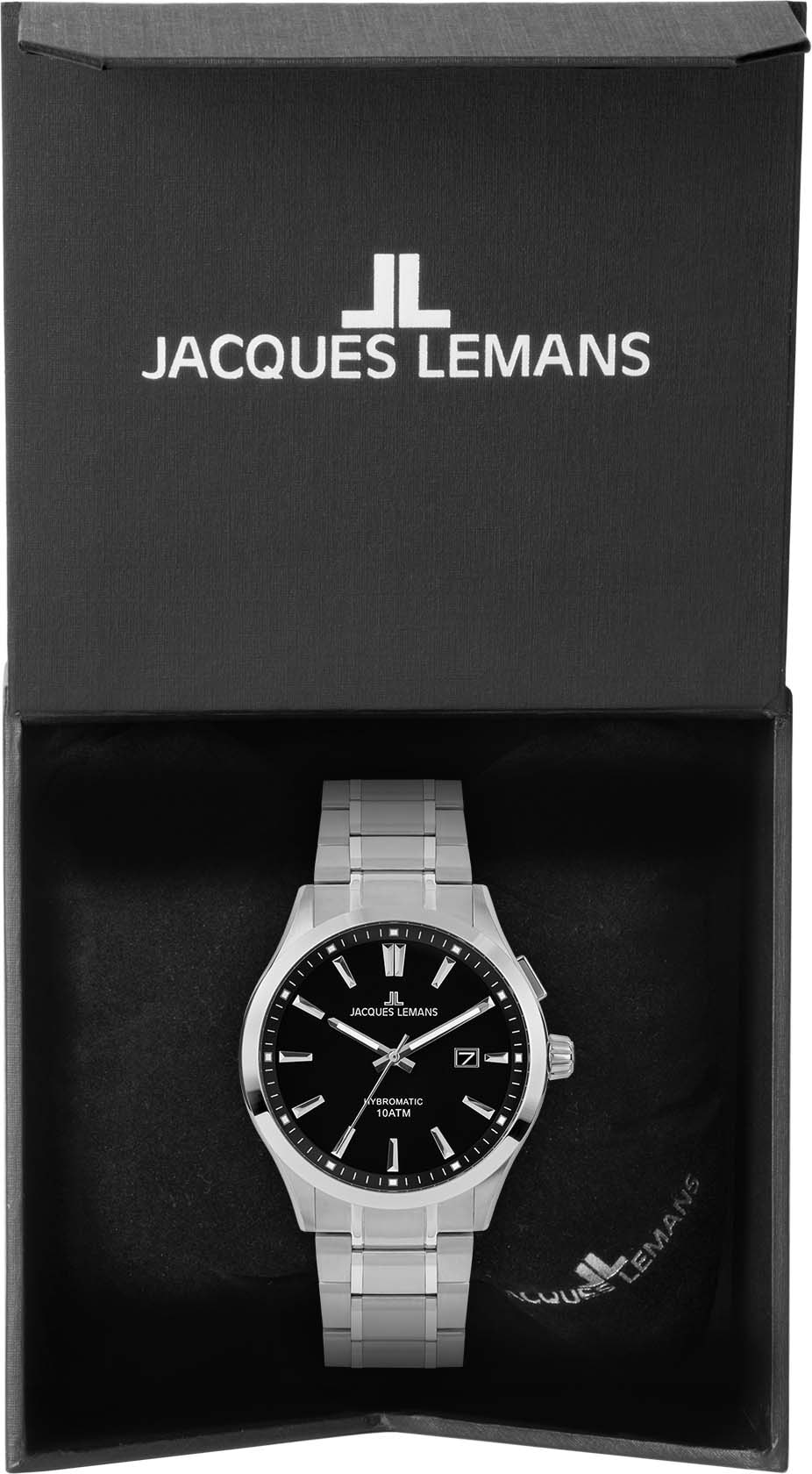 Jacques Lemans Kineticuhr »Hybromatic, 1-2130E«, Armbanduhr, Herrenuhr, Datum, Leuchtzeiger, gehärtetes Crystexglas