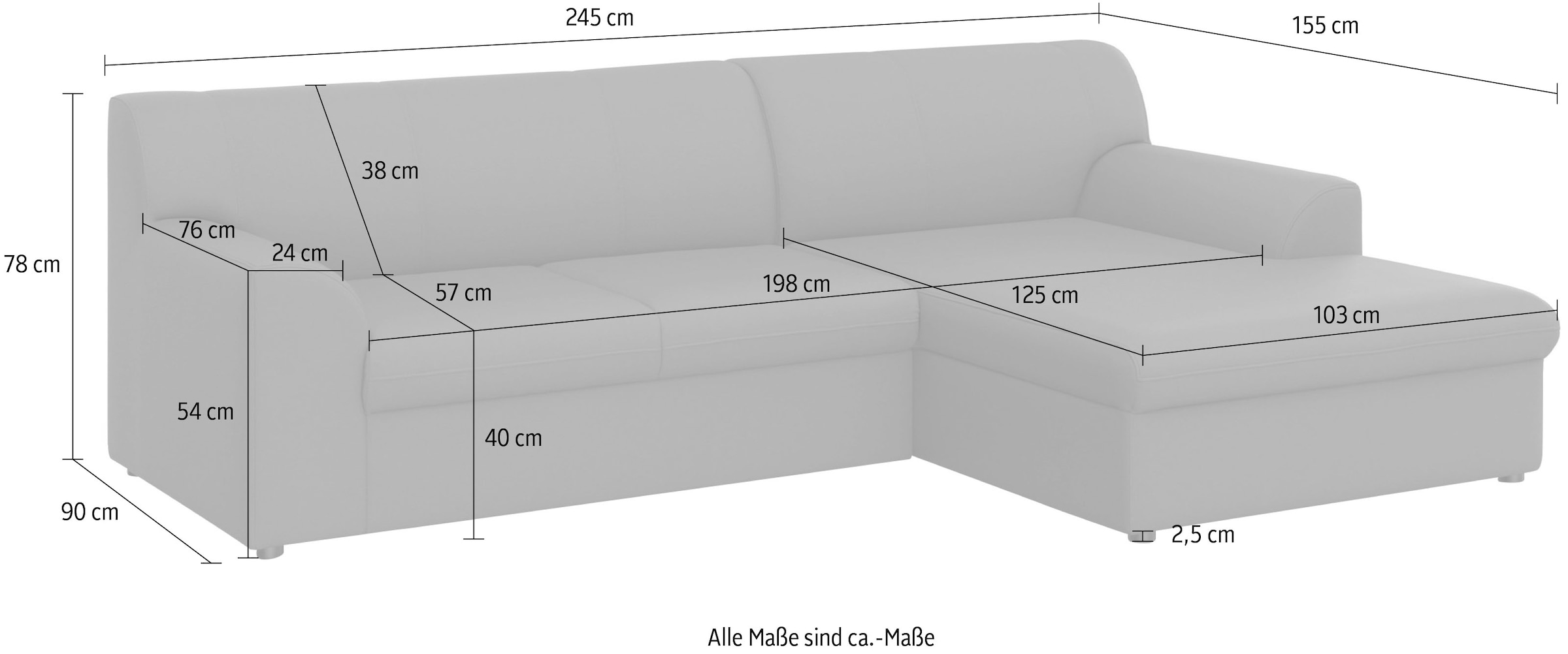 DOMO collection Ecksofa »Topper, elegant und zeitlos, kompaktes Stellmaß 245/155cm, L-Form«, mit Recamiere, wahlweise mit Schlaffunktion