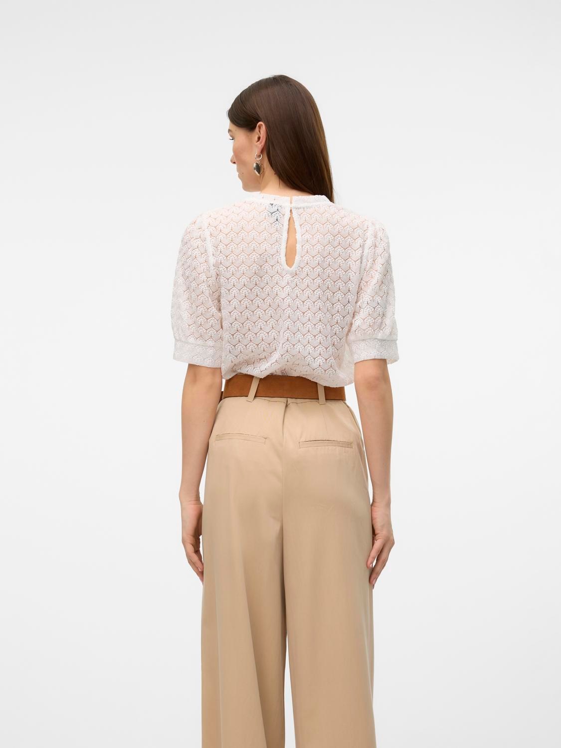 Vero Moda Blusenshirt »VMBECCA LACE SS O-NECK TOP JRS GA NOOS« Kunstfaser, regular fit