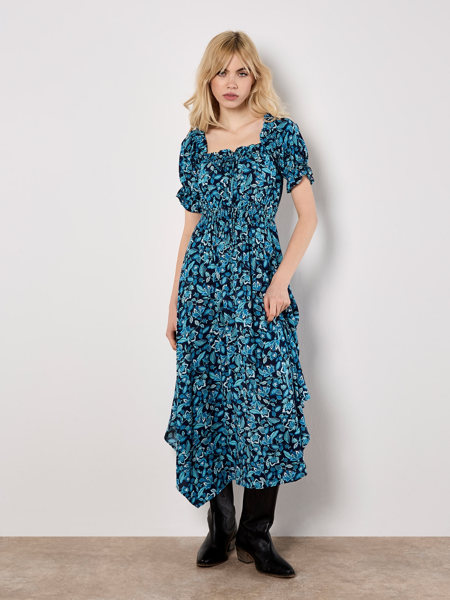Apricot Druckkleid »Midikleid« mit Smokdetails
