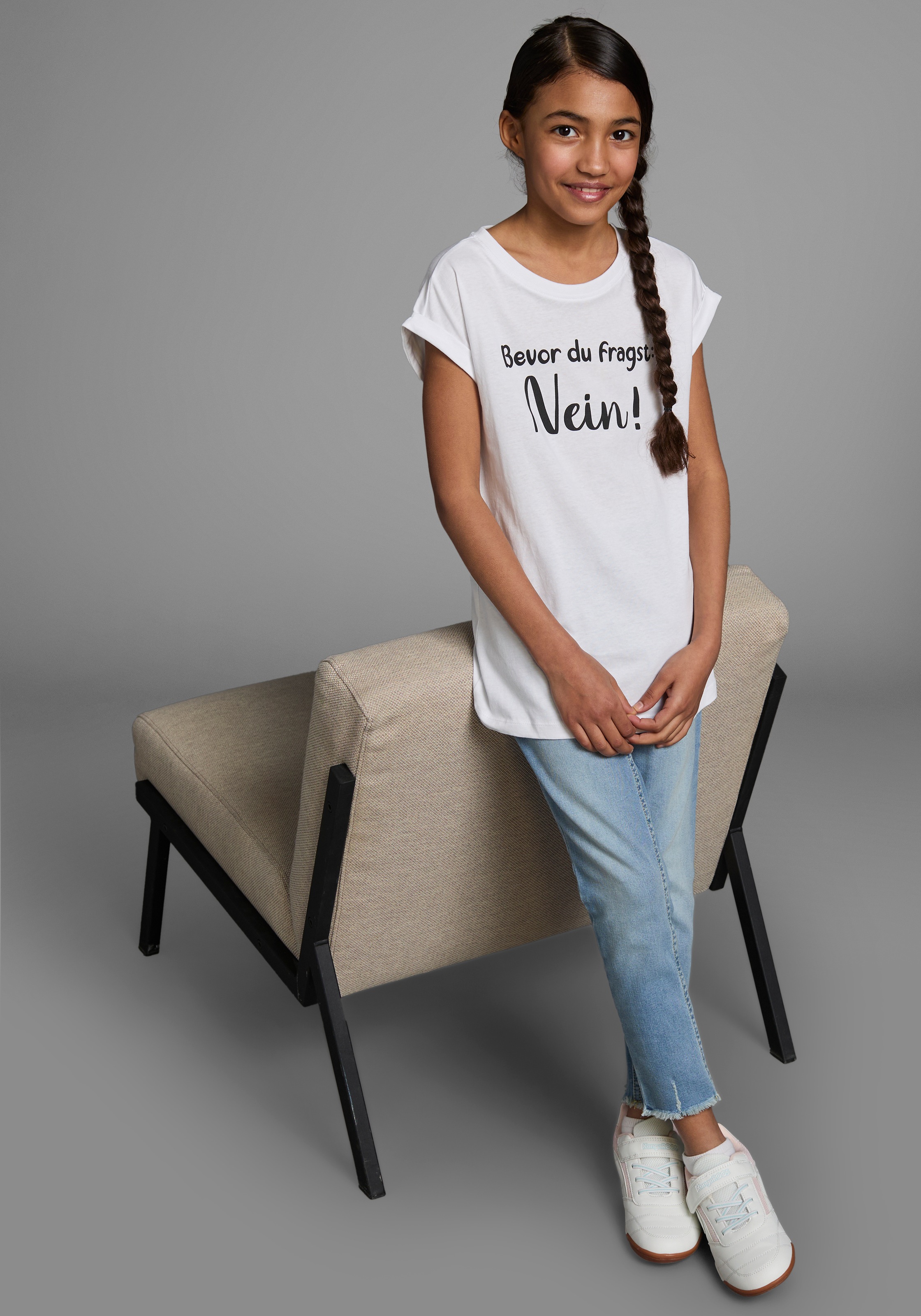KIDSWORLD T-Shirt »Bevor Du fragst:  NEIN!«, Kurzarm, mit Print, Rundhalsausschnitt