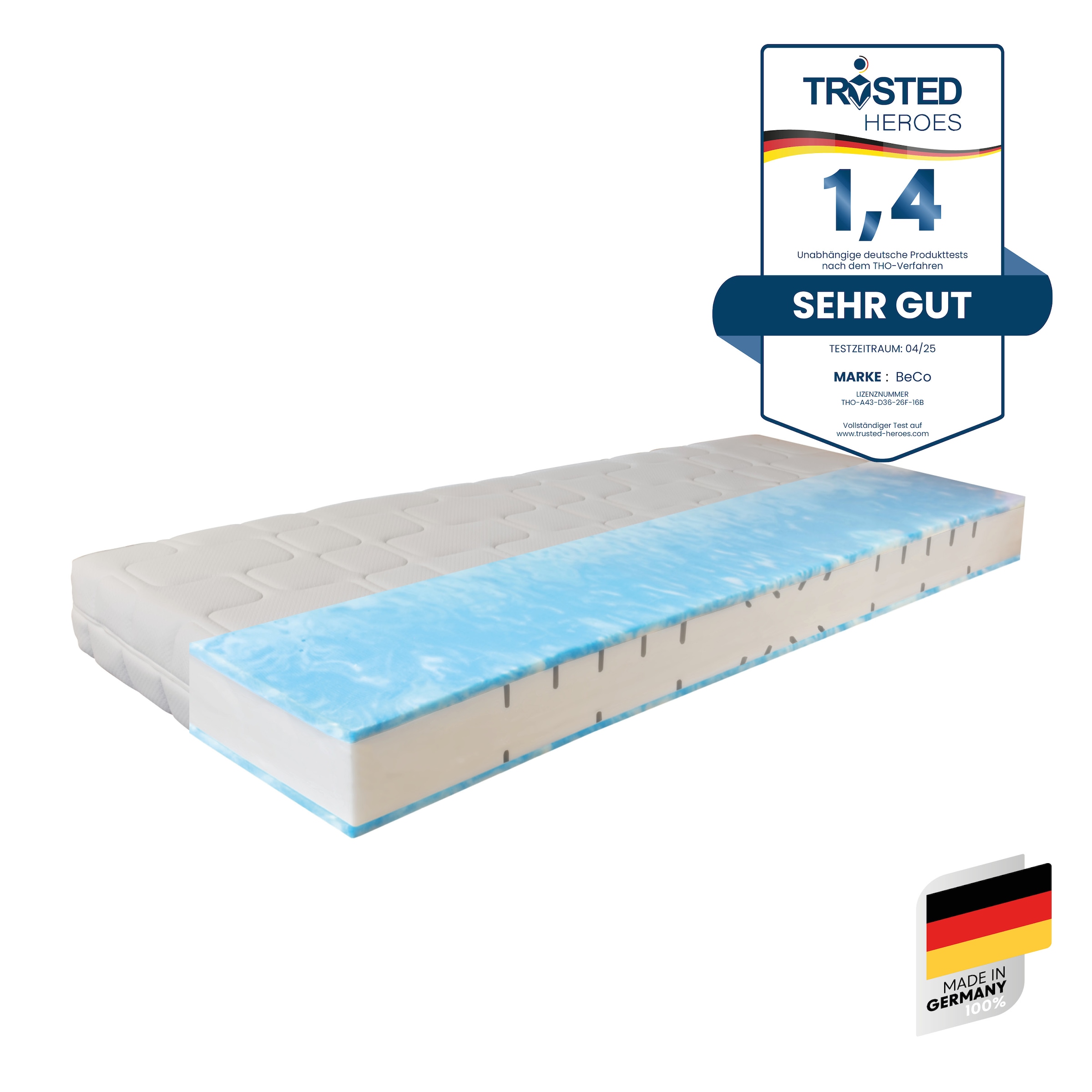 Beco Gelschaummatratze »GUMO, 7 Zonen Matratze 90x200,140x200 und mehr, weiche & feste Seite« 20 cm hoch 1 Stk. tlg. druckentlastende Gelschaumauflage,atmungsaktiv, Partner-/Wendematratze