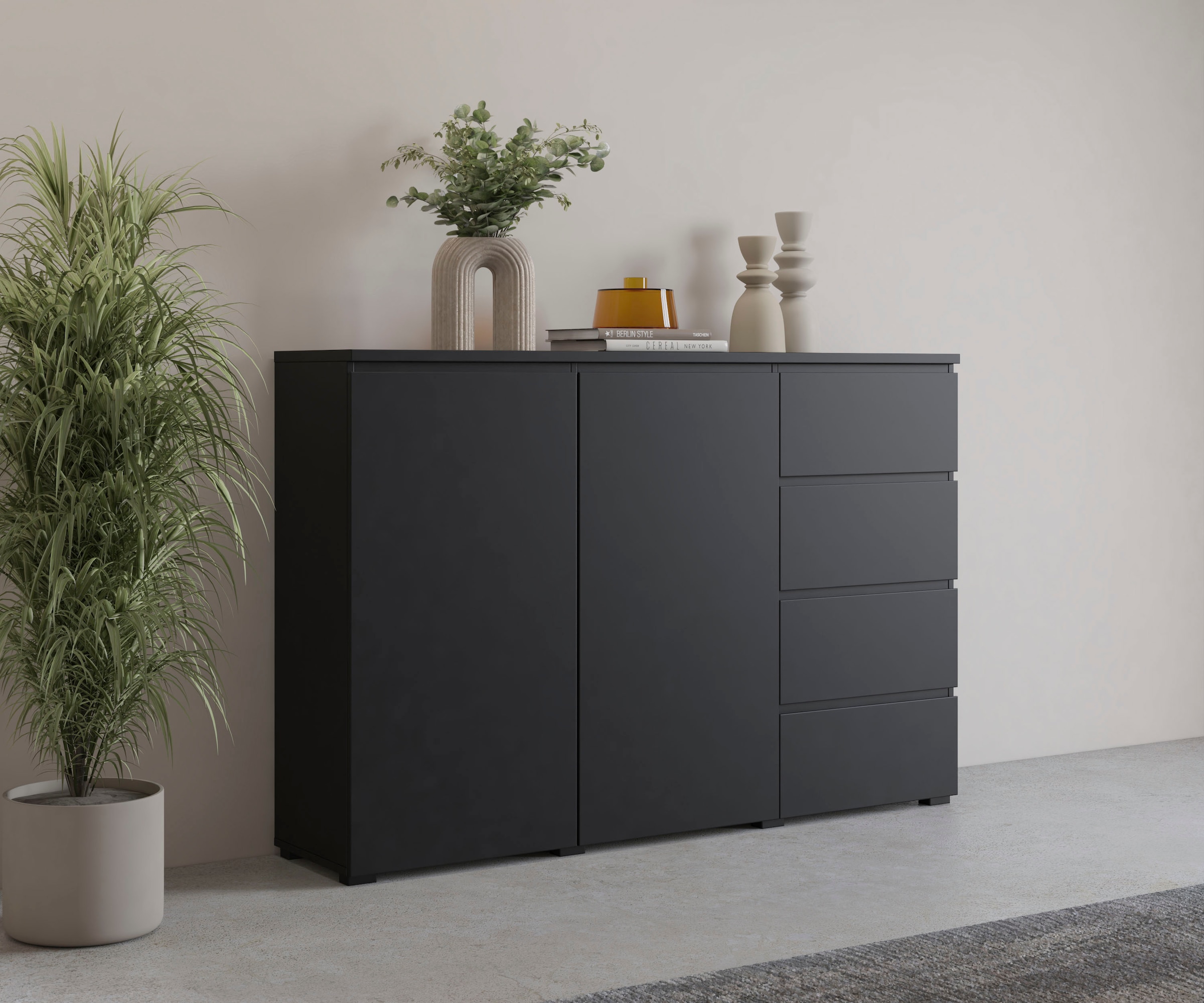 OTTO home Highboard »Modo, Breite 150 cm, moderne grifflose Kommode 2Türen/4 SK« Schubladenkommode mit viel Stauraum, Einlegeböden verstellbar