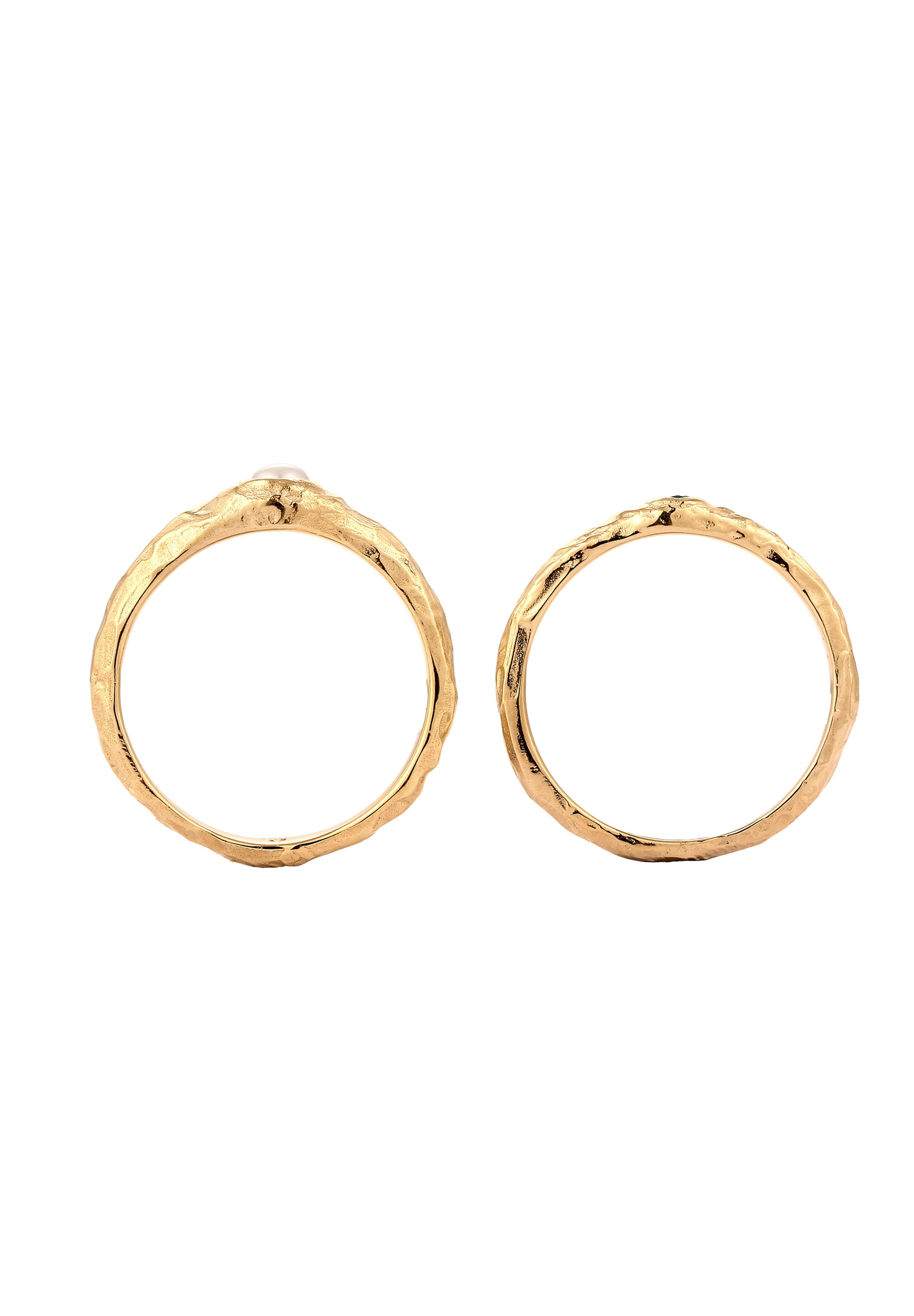 Elli Premium Ring-Set »Ring Set mit Perle Synthetischer Smaragd Grün 925 Sterling Silber vergoldet«