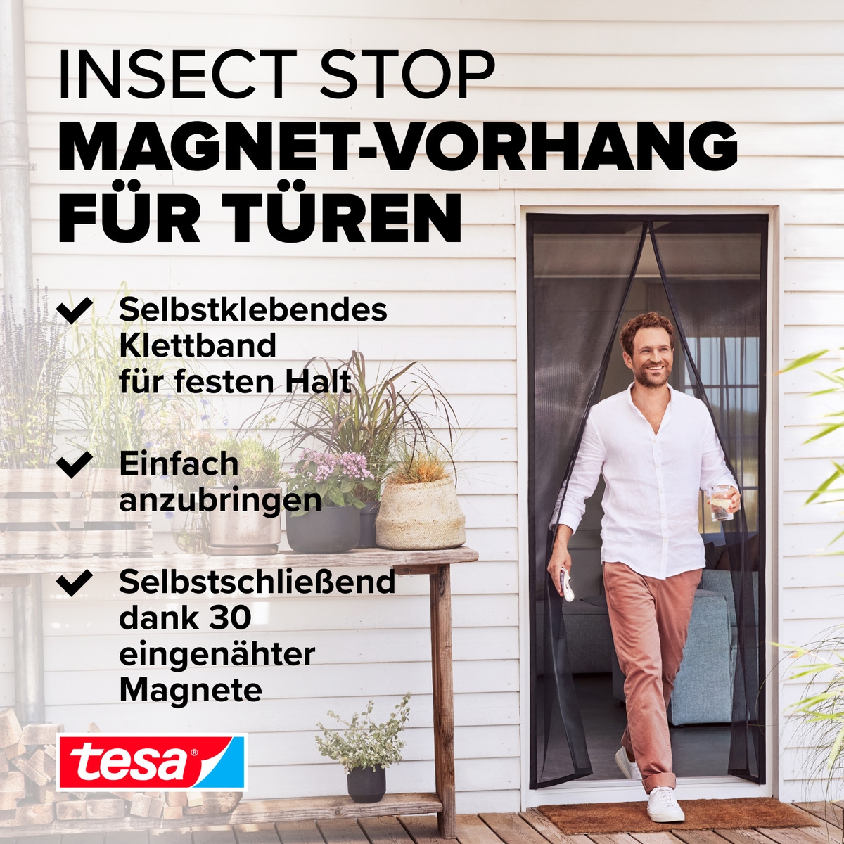 tesa Insektenschutz-Vorhang »Insect Stop Magnetvorhang selbstschließend, L - 1,00 m x 2,20 m«, Insektenschutzvorhang mit Magneten - für Balkon- und Terrassentüren