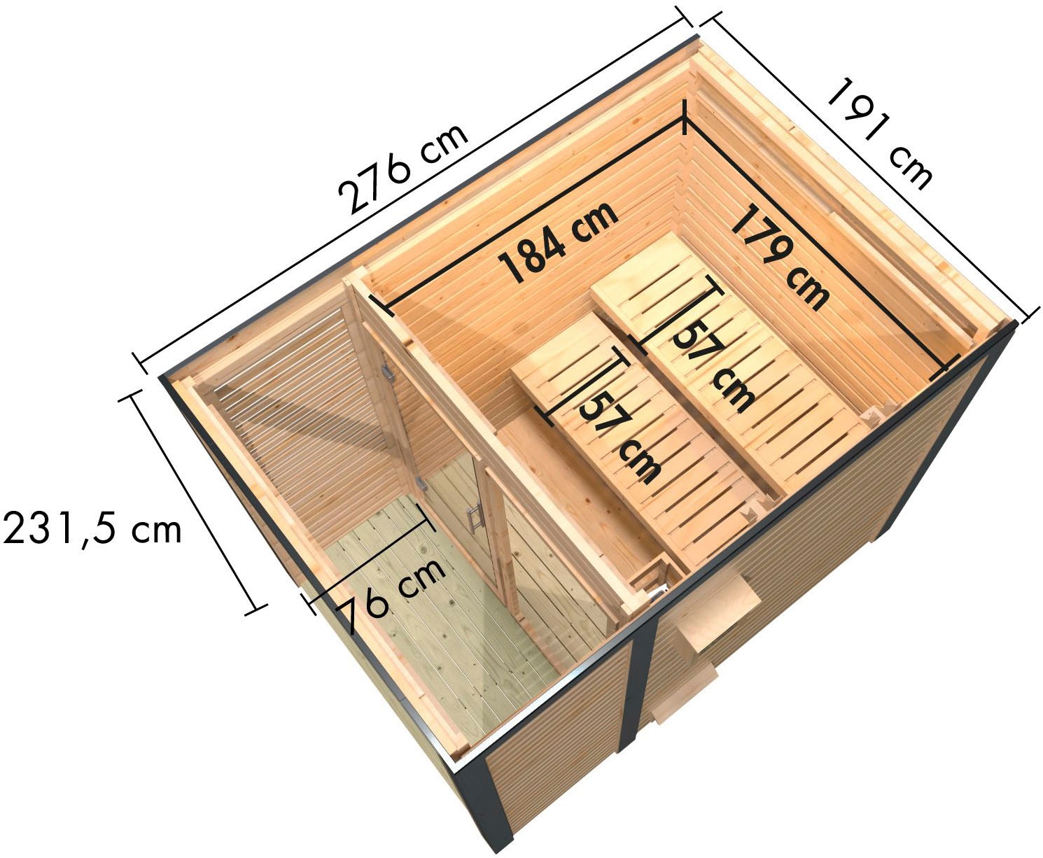 Karibu Saunahaus »»Adrian 1« naturbelassen/anthrazit« in verschiedenen Ausführungen erhältlich, Ofen 9 kW externe Strg easy