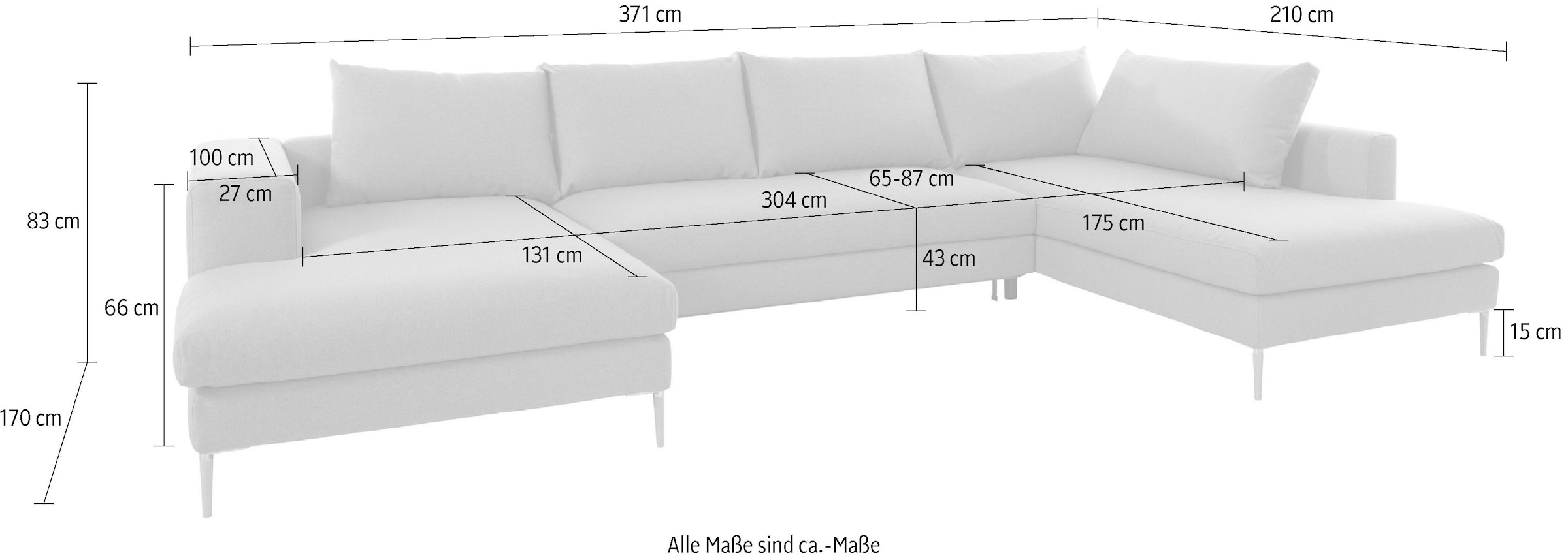 OTTO products Wohnlandschaft »Finnja, viel Platz, wahlweise Bettfunktion und Bettkasten, U-Form«