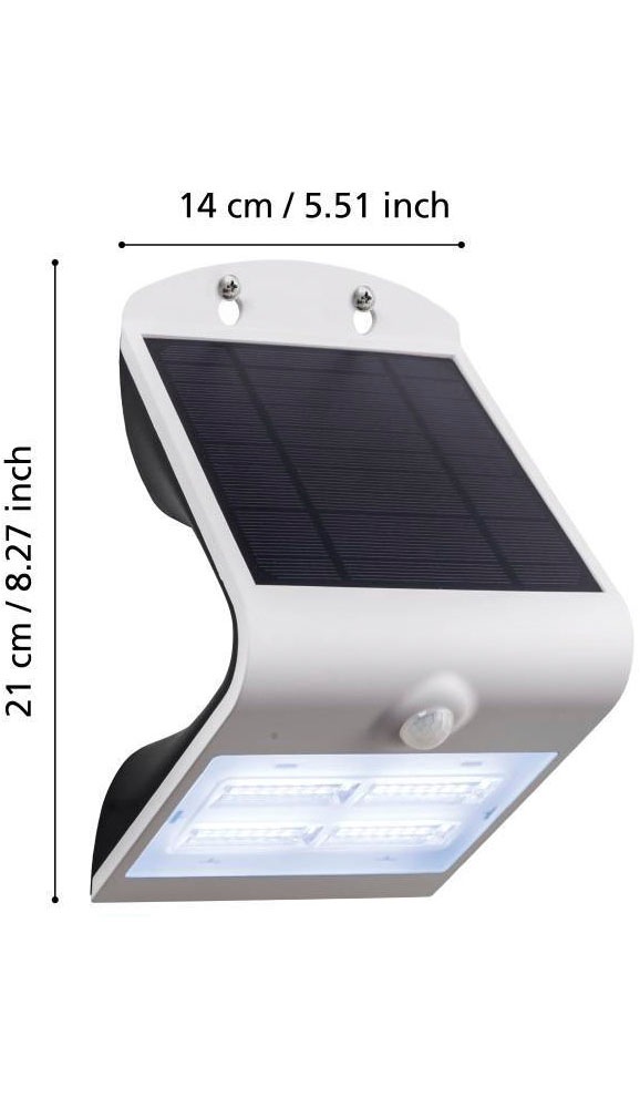 EGLO Wandleuchte »LAMOZZO Wandlampe, Kunststoff, IP54, Außenlampe, Terasse, Solar Lampe«, 1 flammig, Leuchtmittel LED-Modul | LED fest integriert, Wand-/Deckenleuchte, L14 x H21 x AL11 cm, weiß, 3,2W inkl.