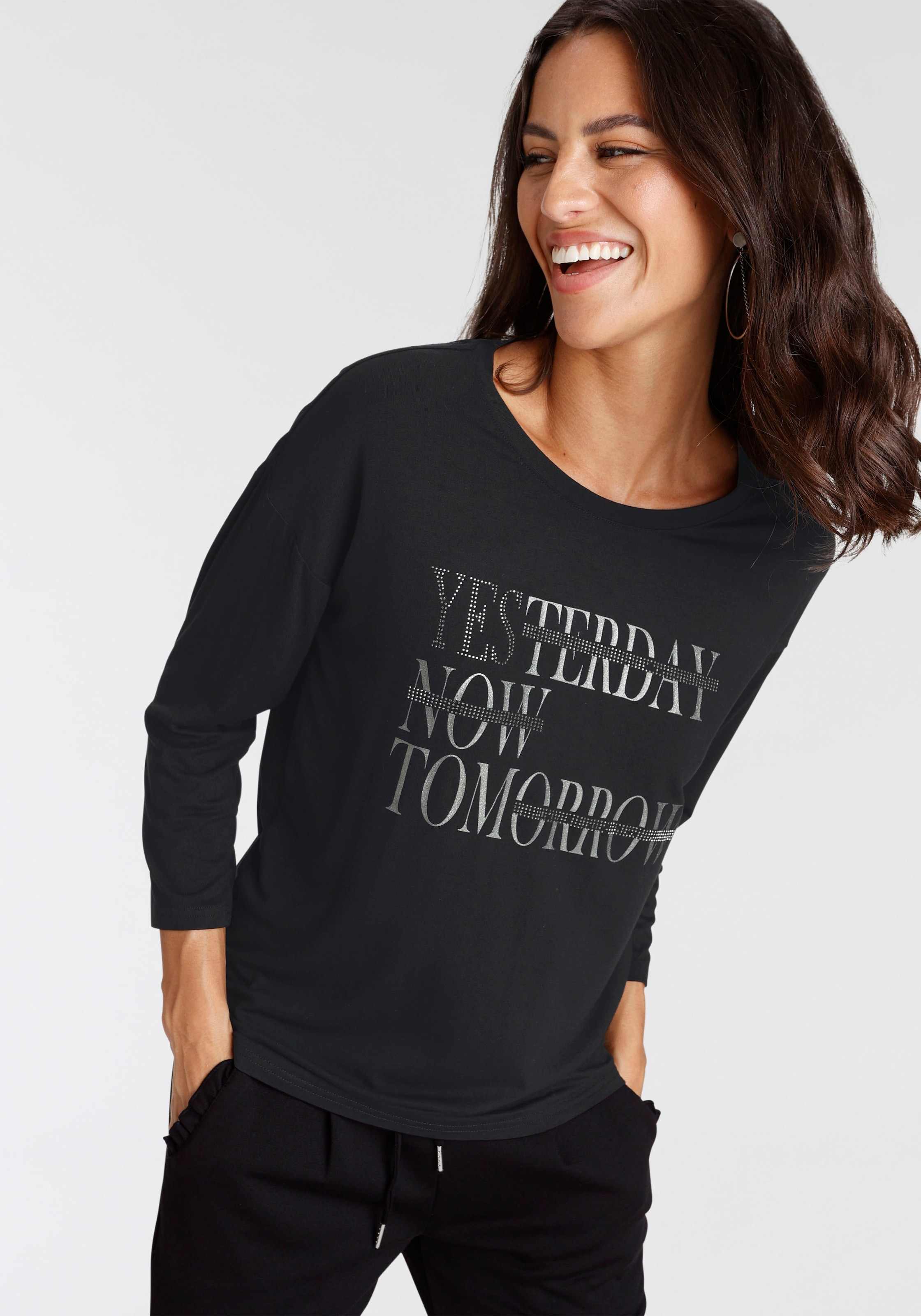 Laura Scott 3/4-Arm-Shirt, mit glitzerndem Schriftzug