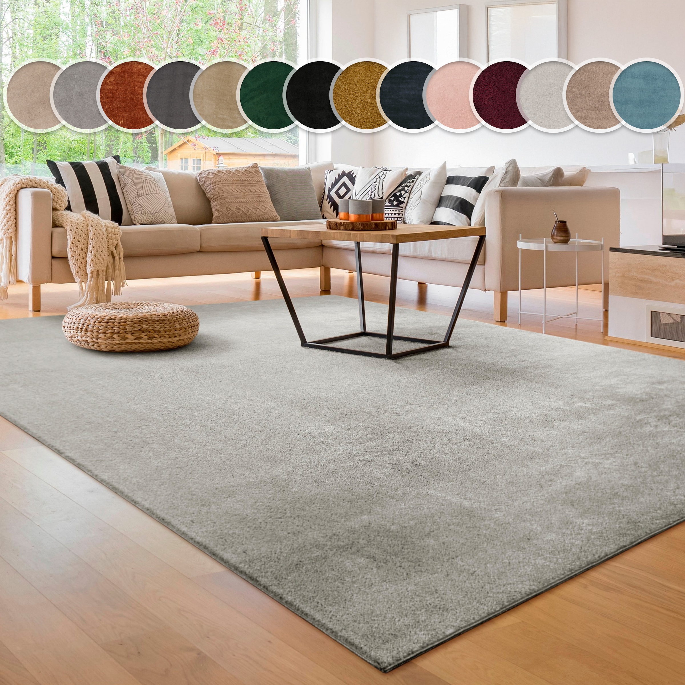 Paco Home Teppich »Cadiz 630« rund 14 mm Höhe Kurzflor, Uni-Farben, besonders weich, waschbar, Wohnzimmer
