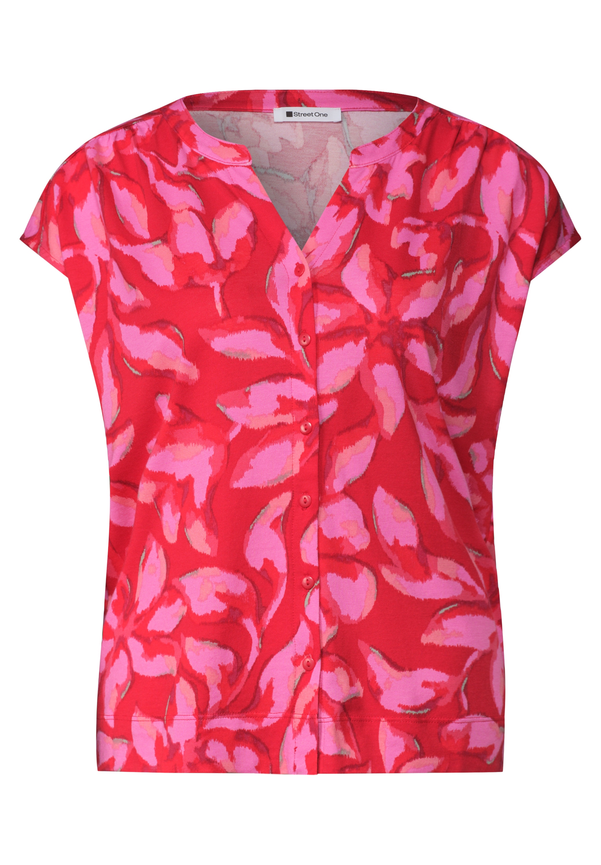 STREET ONE Shirttop Sommershirt im floralem Look und mit Knopfleiste