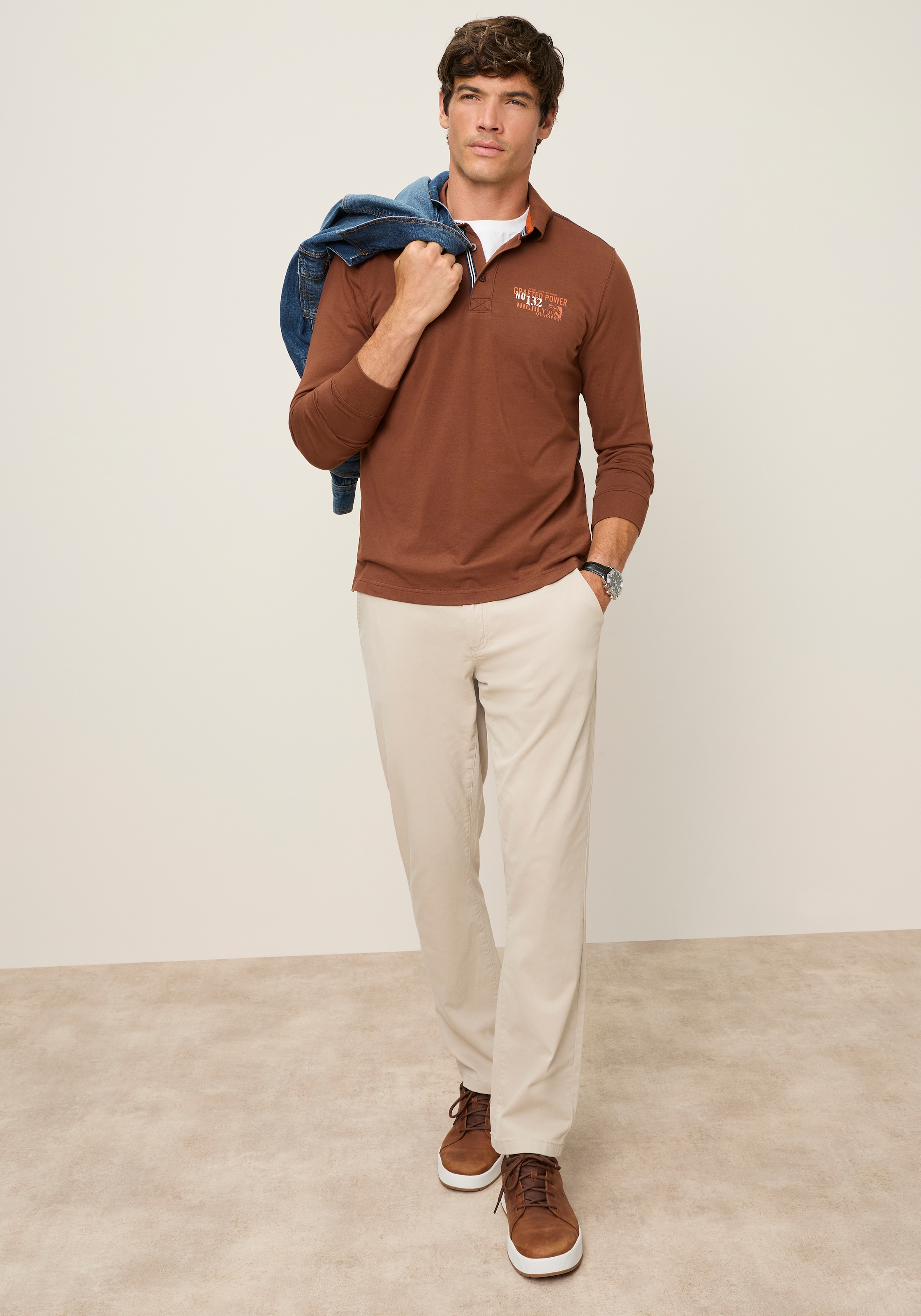 Man's World Poloshirt Normale Passform, mit Langarm, klassischer Look