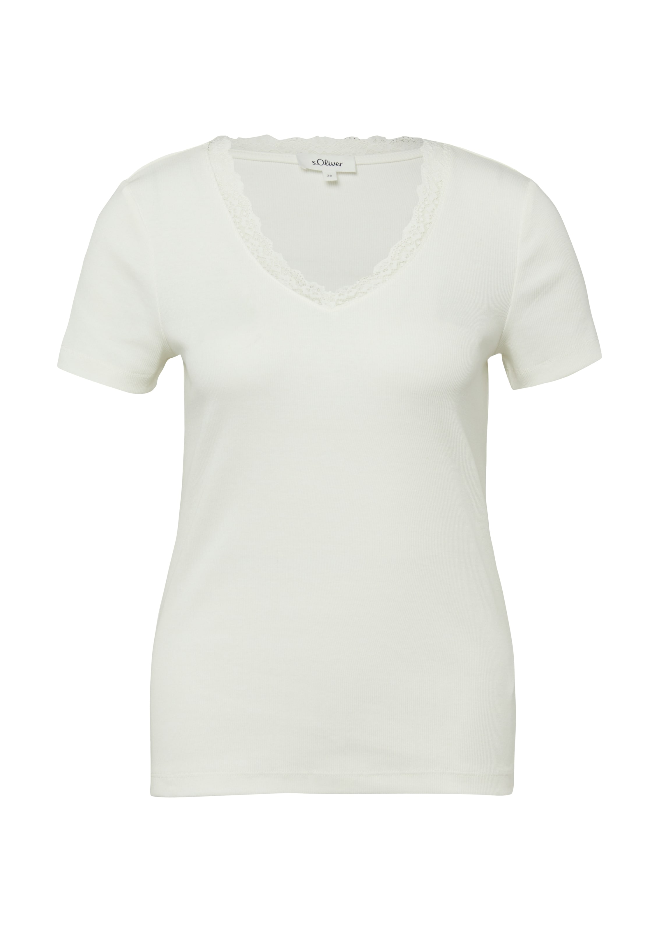 s.Oliver Kurzarmshirt mit V-Ausschnitt und Spitze