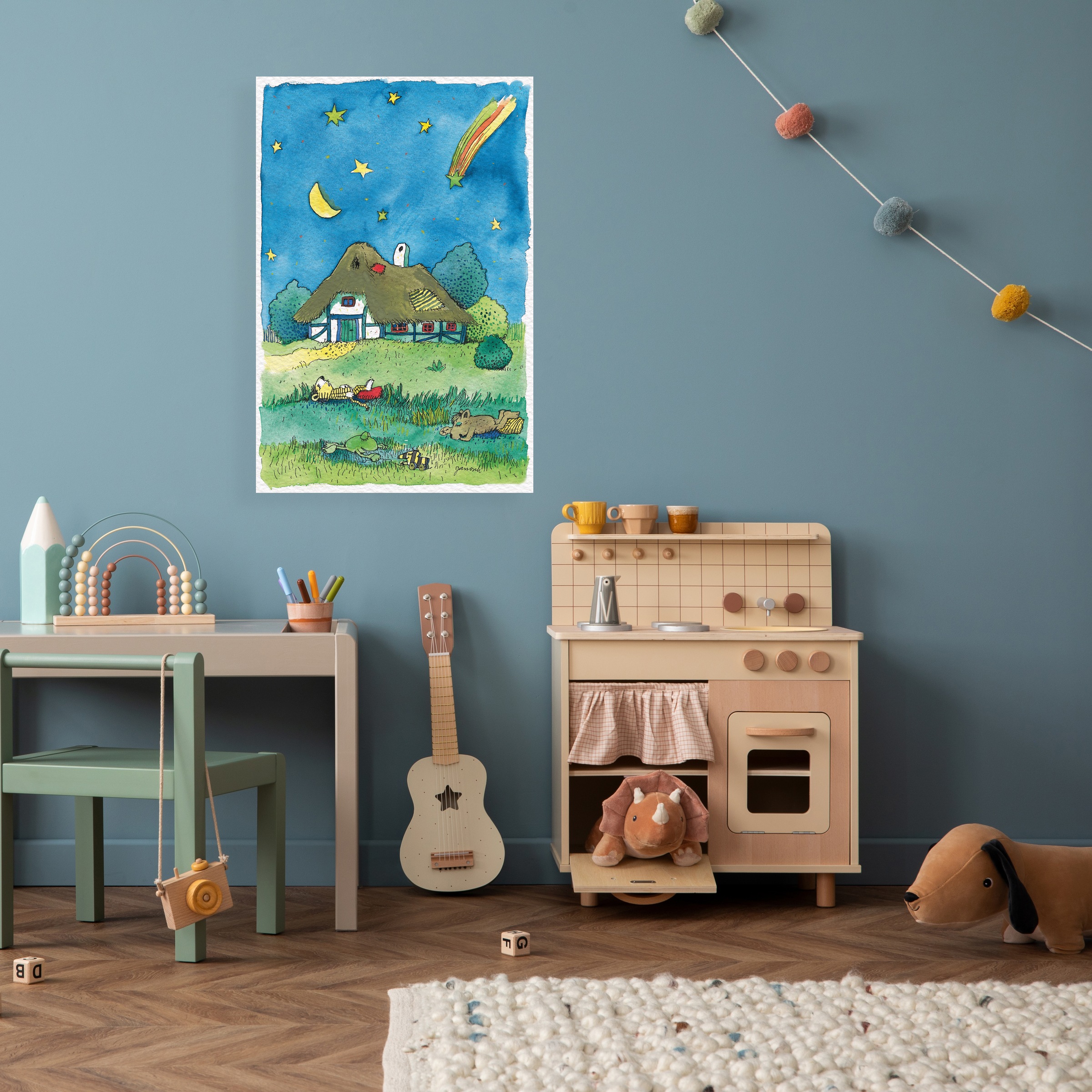 LuckyLinde Leinwandbild »Der kleine Tiger und der kleine Bär bei Nacht«, Tiere-Tiger-Teddy-Stern-Sterne-little star-Motivationsbilder-Natur-Ente-Enten-Figuren-Filmfiguren-Bär-Bären, (1 St.), Exklusive JANOSCH Kindermotive