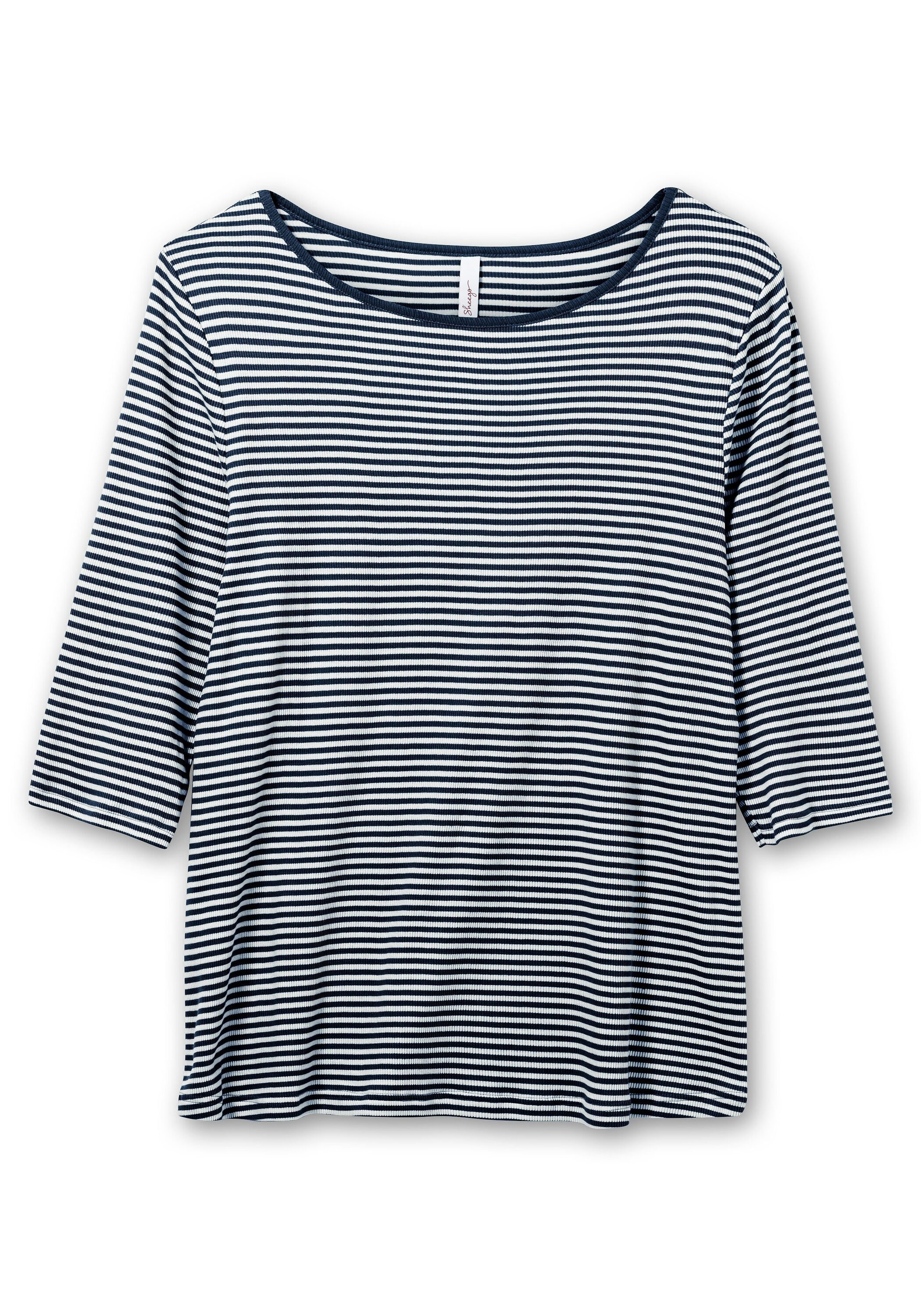 Sheego 3/4-Arm-Shirt »Rippshirt aus Rippware mit garngefärbten Ringeln«, aus Rippware mit garngefärbten Ringeln
