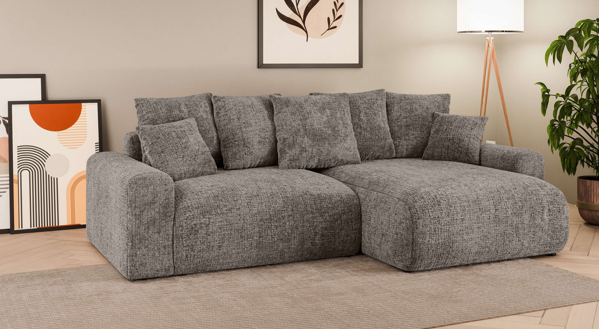 Home affaire Ecksofa »LAKESIDE klein mit Bettfunktion und Bettkasten, B/T/H 235/142/84 cm«, L-Form, Recamiere beidseitig montierbar, mit Wellenunterfederung