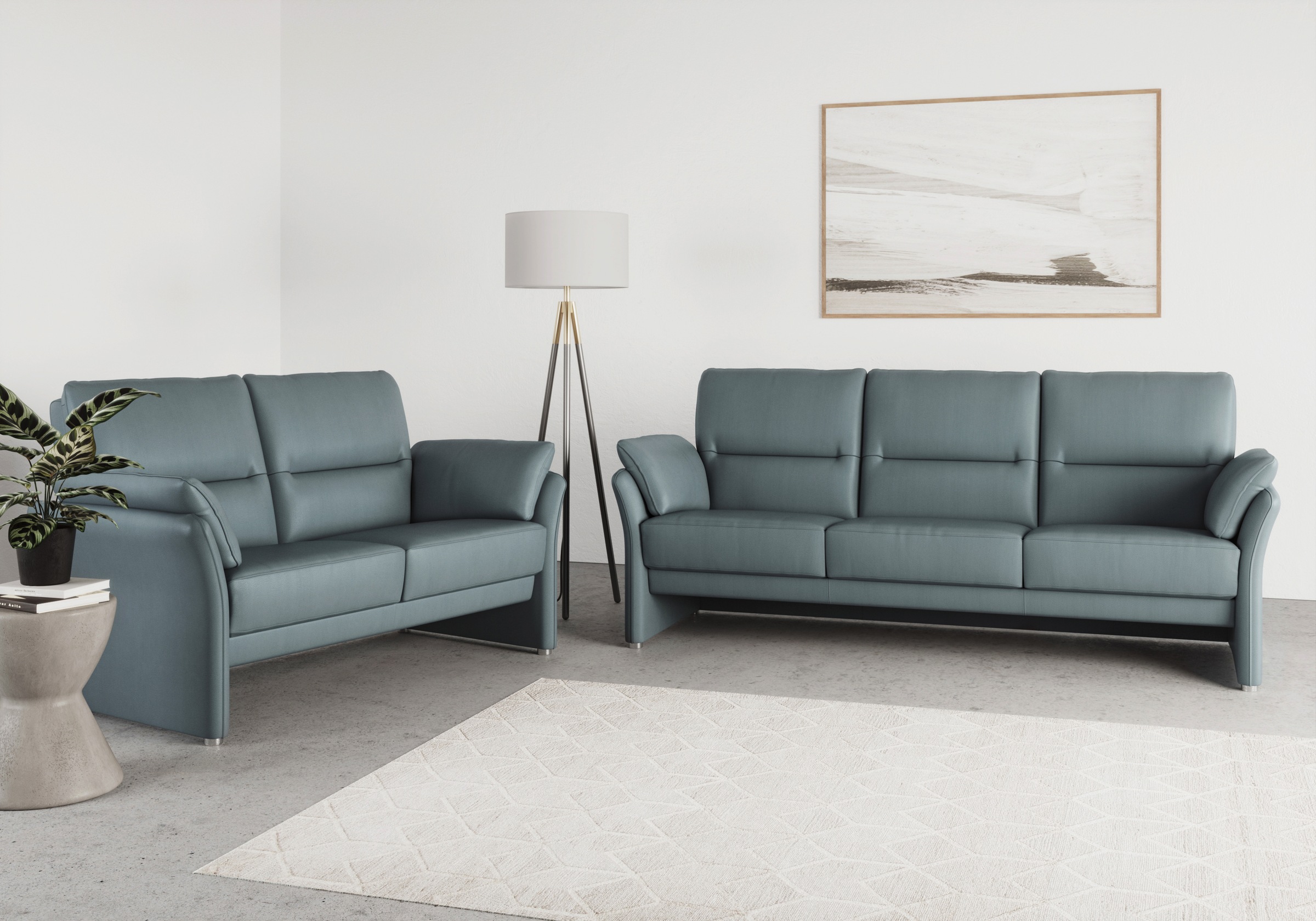 DOMO collection 2-Sitzer »Pina, schmale Armlehnen, mit Federkern, kompakt & elegant«, Hoher Sitzkomfort, Luxus-Microfaser Lederoptik, petrol, Breite 159 cm