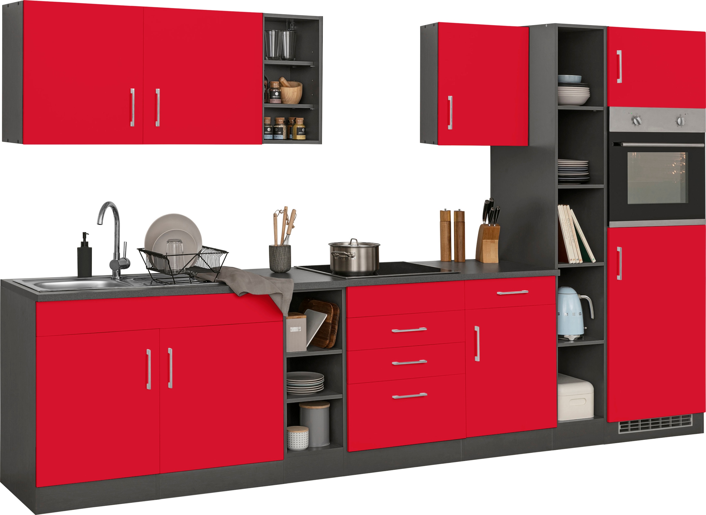 KOCHSTATION Küchenzeile »KS-Paris – Küchen mit einzigartigen Fotomotiven auf den Fronten« Breite 330 cm, wahlweise mit E-Geräten und Induktion