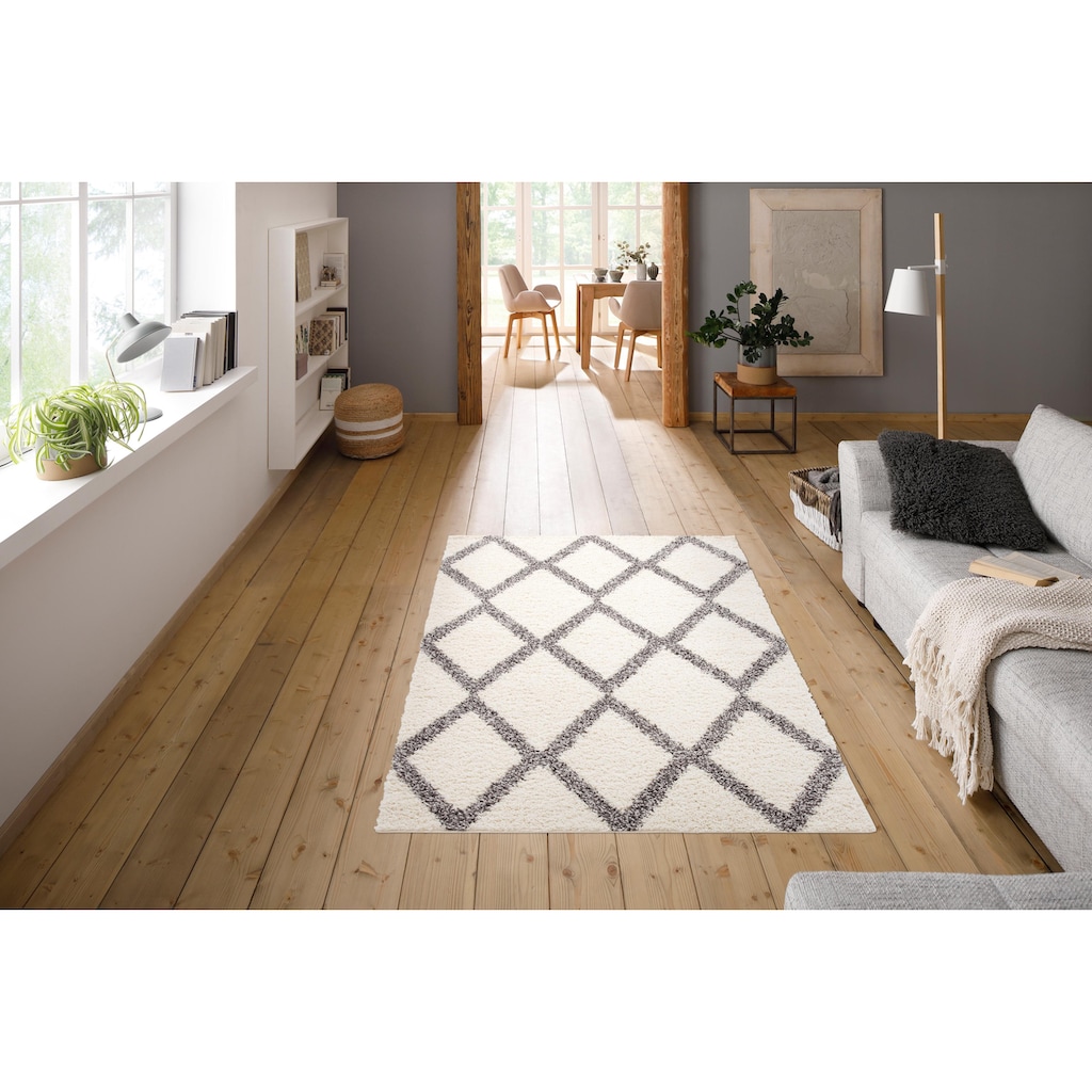 my home Hochflor-Teppich »Linz«, rechteckig, Rauten Design, Hochflor, besonders weicher Teppich, gewebt, rechteckig