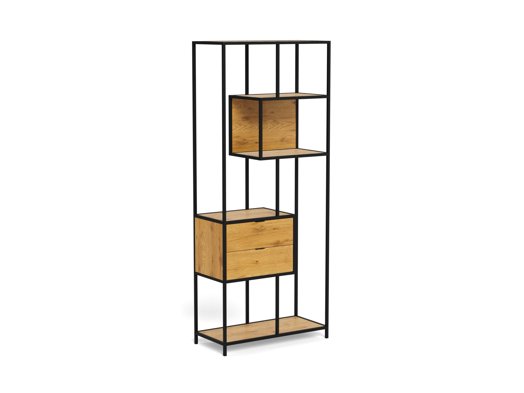 ACTONA GROUP Regal »Seaford, Standregal, Regal, Raumteiler« 77x35x185 cm,  schwarzer Stahlrahmen, 2 Schubladen, Wendemodul, Breite 77 cm