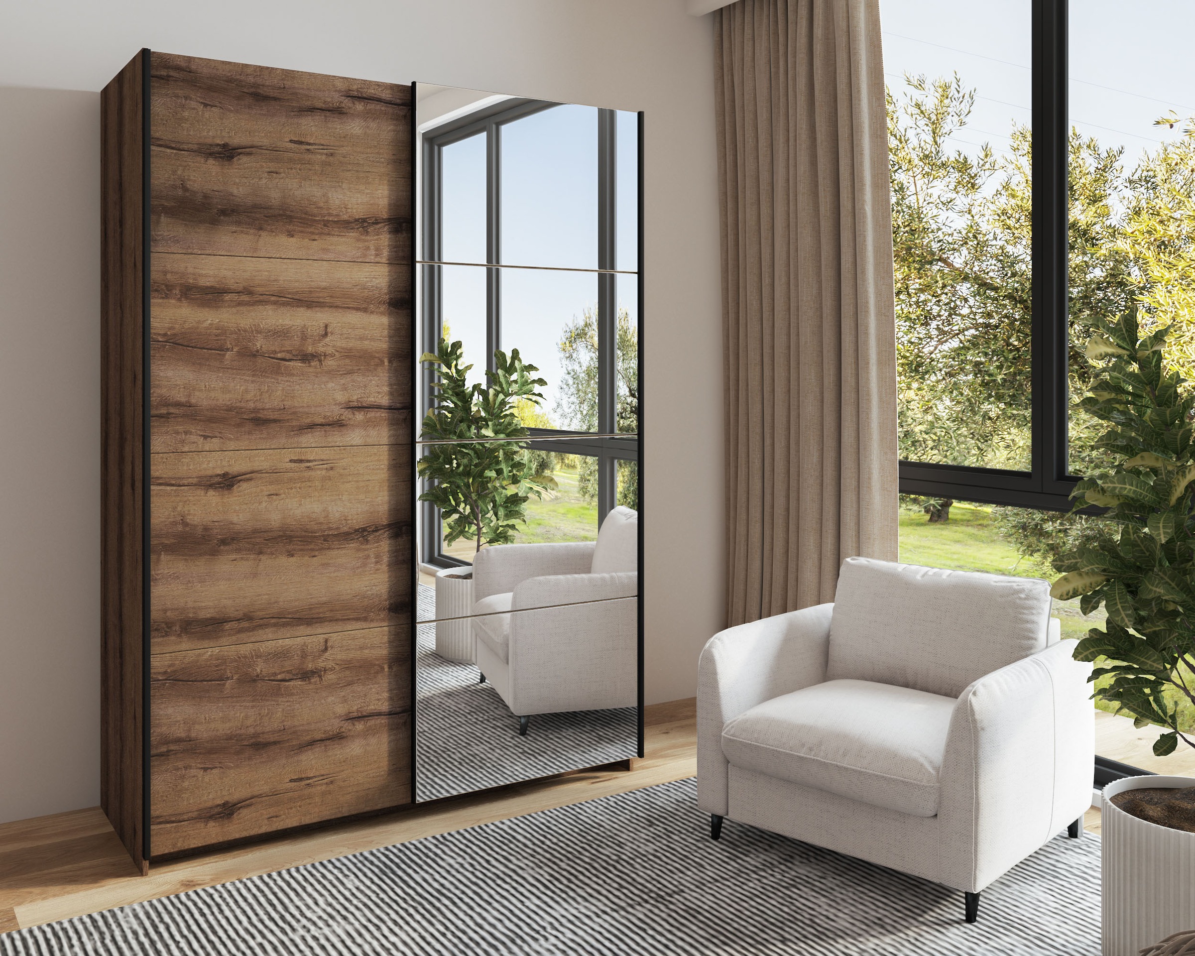 Helvetia Schwebetürenschrank Beta, mit Spiegelelement, inkl. 1 Kleiderstange und 5 Einlegeböden