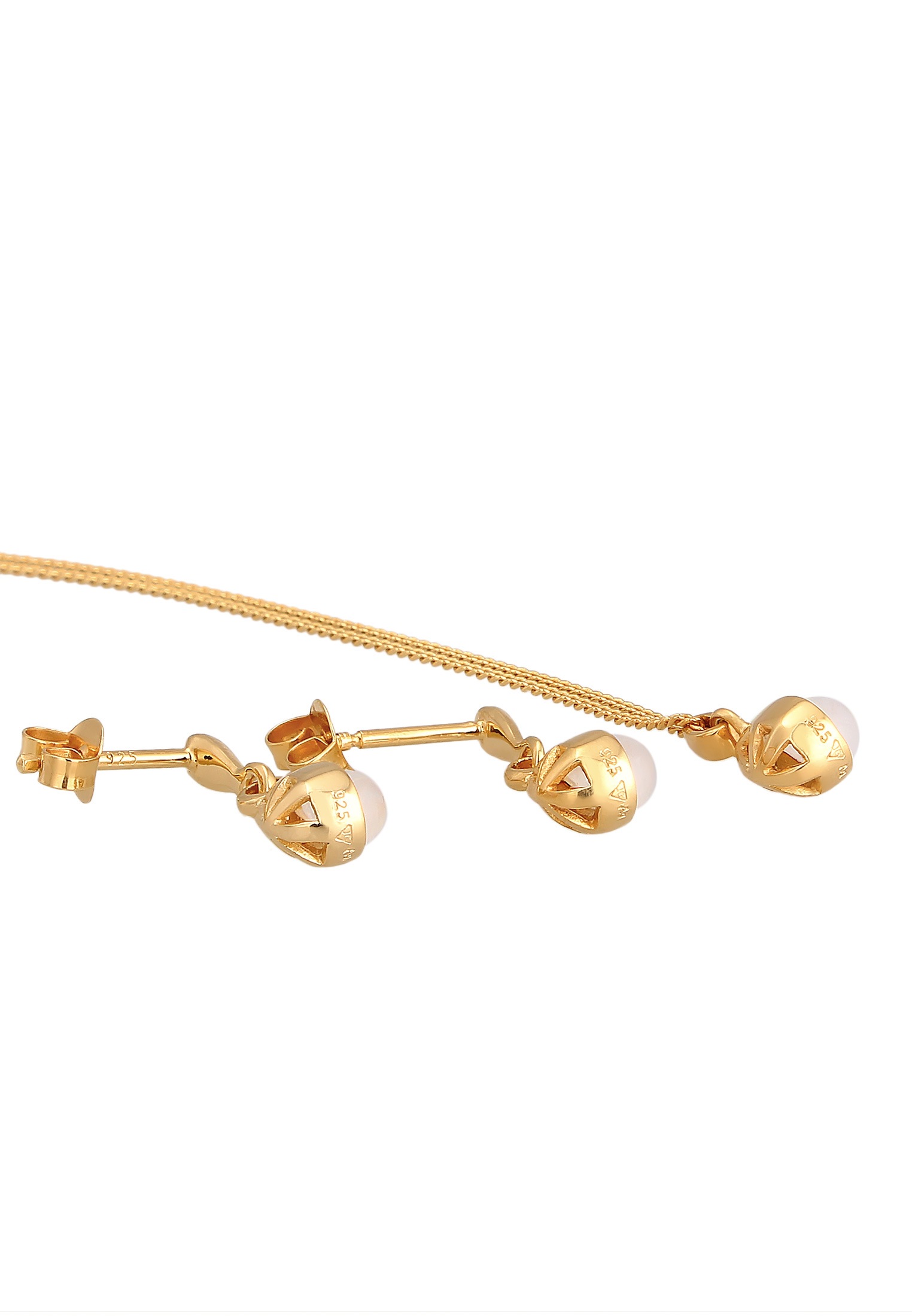 Elli Premium Ohrring und Ketten Set »Schmuckset Mondstein Kette Ohrhänger 925 Silber vergoldet«