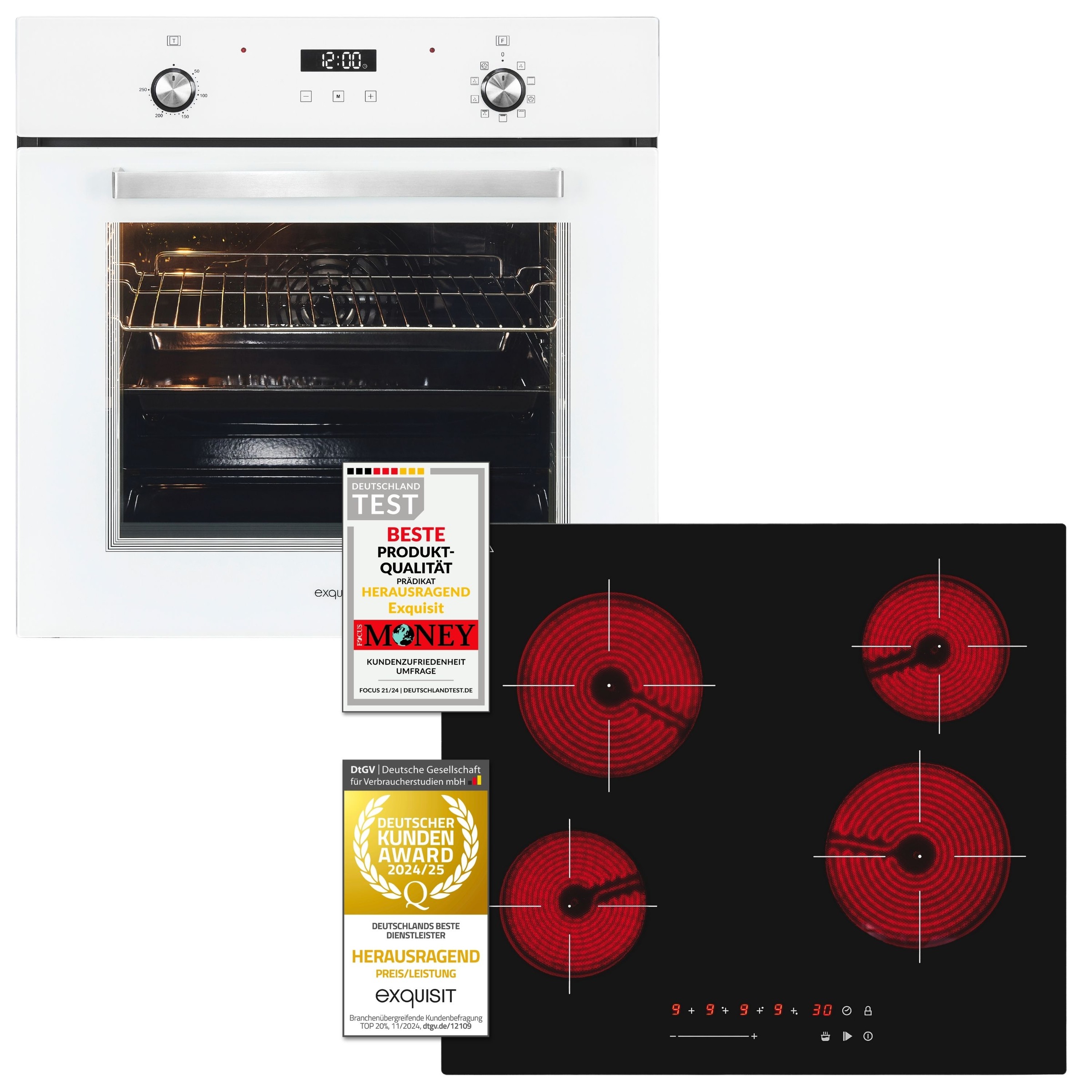 exquisit Backofen-Set »EBE76-9-H-020 weiss«, mit 1-fach-Teleskopauszug