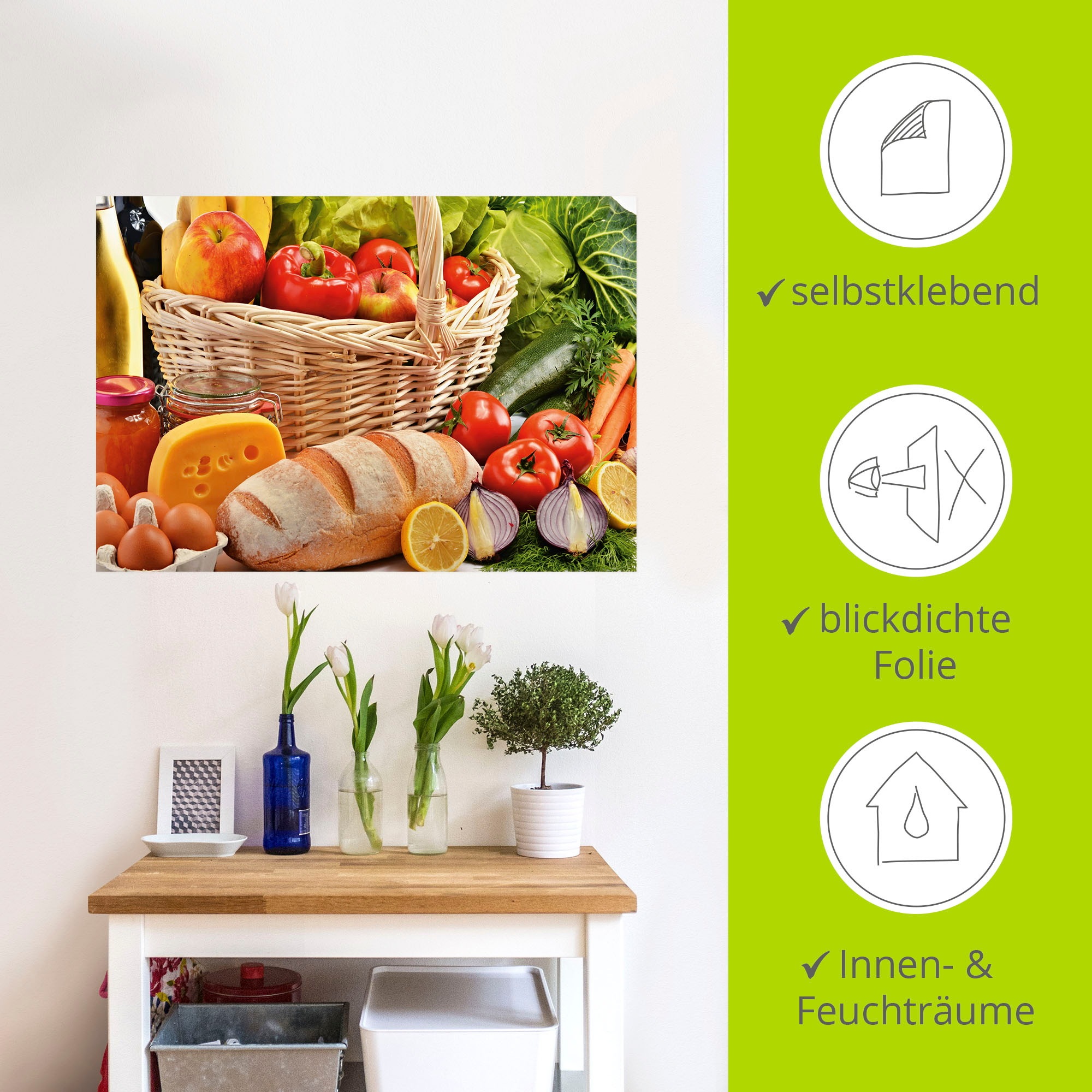 Artland Wandbild »Gesund Leben - Obst und Gemüsekorb«, Lebensmittel, (1 St.), als Alubild, Leinwandbild, Wandaufkleber oder Poster in versch. Größen