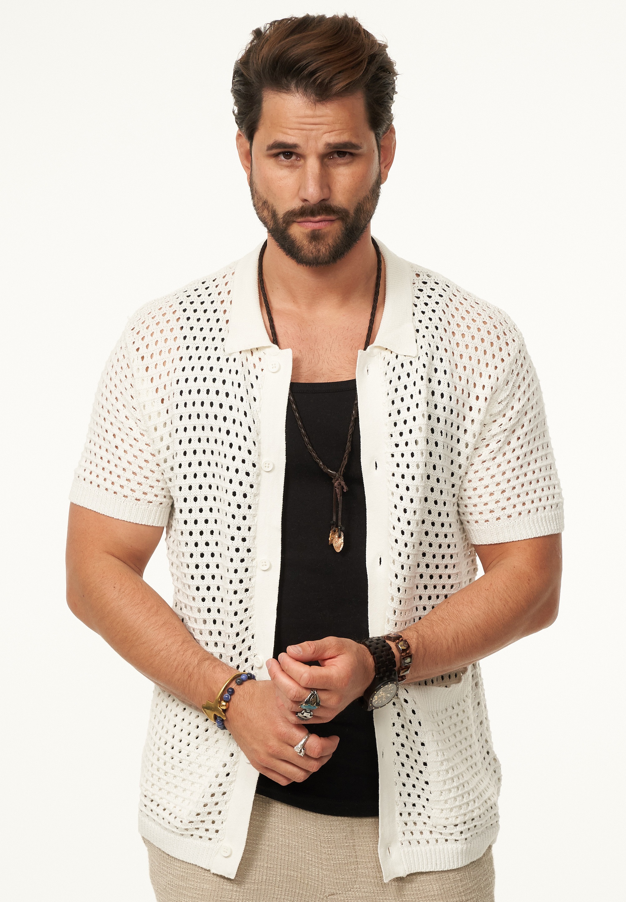 SOULSTAR Poloshirt »Kurzarm Strickhemd im Cardigan Stil mit Knopfleiste für Herren« Herren Kurzarm Strick Polo-Hemd Cardigan T-Shirt