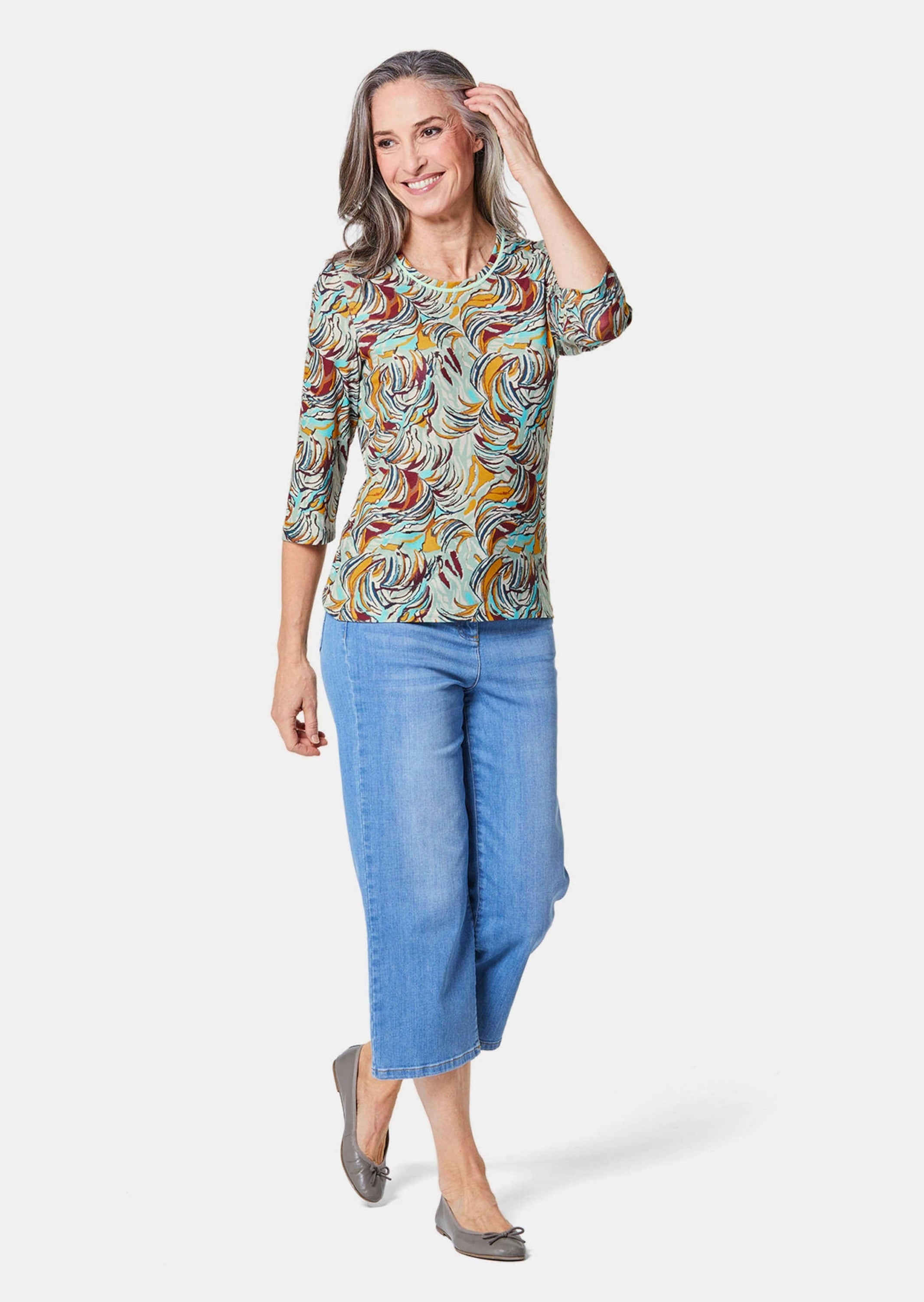 GOLDNER Print-Shirt »Druckshirt in kraftvollen Farben« Kontrastpaspel am Ausschnitt