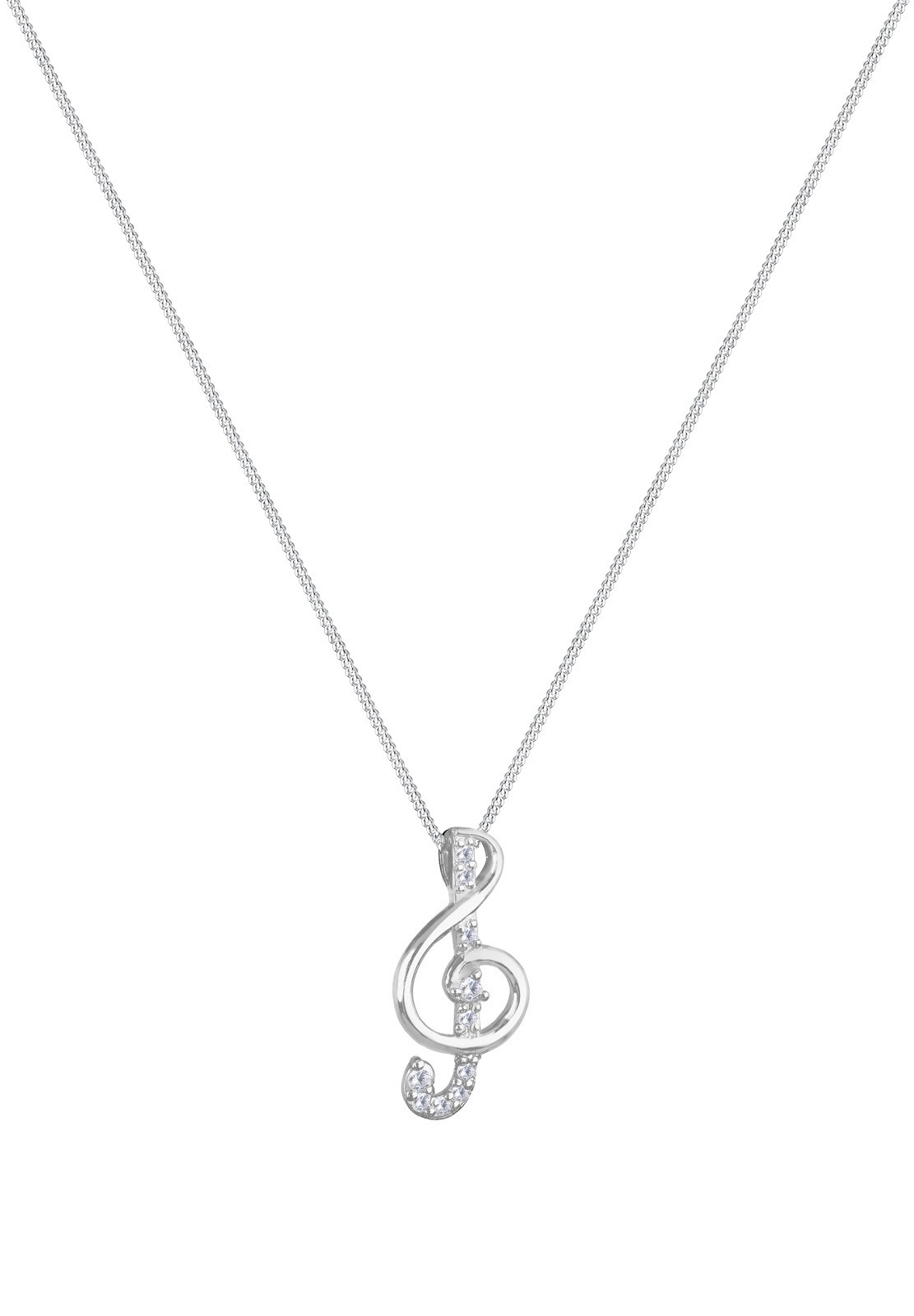 Elli Silberkette »Halskette Notenschlüssel Zirkonia Weiß 925 Sterling Silber«