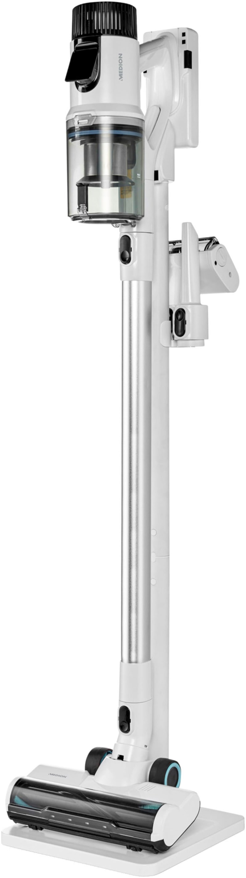 Medion® Akku-Stielstaubsauger »P400 W (MD 12051), beutellose Zyklon-Technologie, 26 kPa Saugleistung«, LED-Touch-Display, Staubsensor, integriertes Zubehör und Ladestation