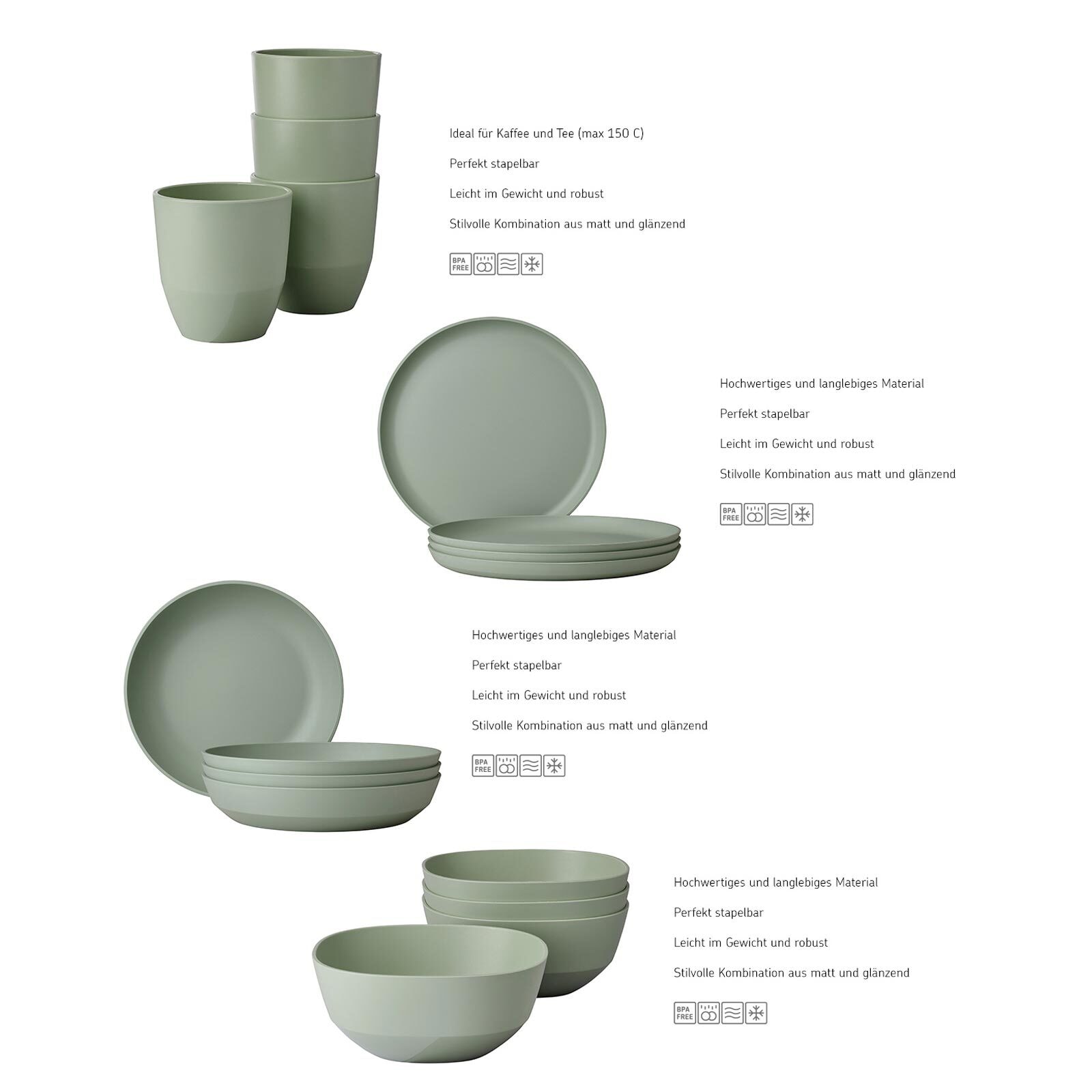 Mepal Geschirr-Set »Geschirr-Set Silueta 8-tlg.« Spülmaschinengeeignet, Mikrowellengeeignet, Gefrierfachgeeignet, Dampfgarergeeignet, max. 150 ˚C