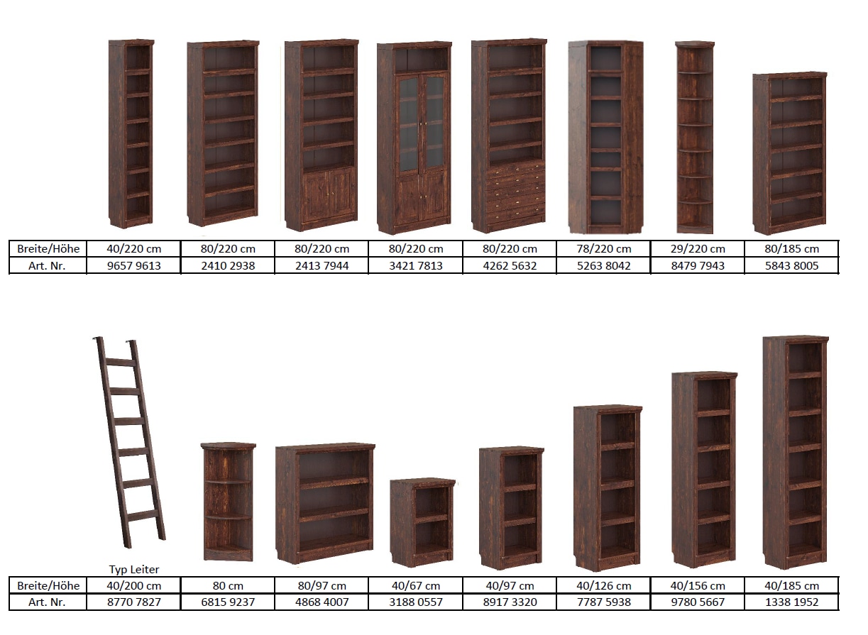 OTTO home Bücherregal »Soeren Regal B/T/H: 40/29/220 cm« Kiefer FSC®-zertifiziert, 7 Fächer und 6 Einlegeböden
