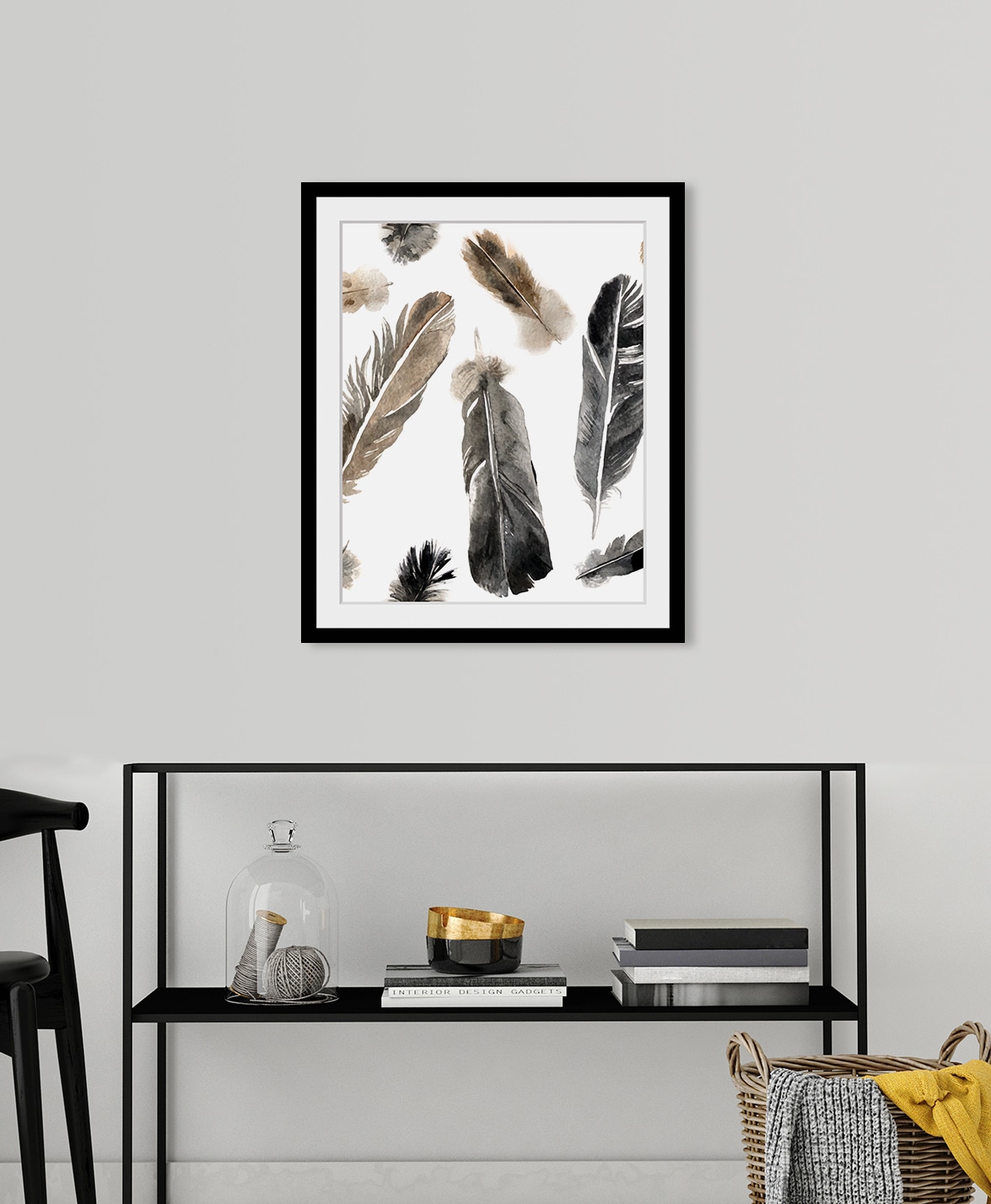 queence Bild »Alizia« Federn | Kunst HD Premium Poster-Druck inkl. Holzrahmen