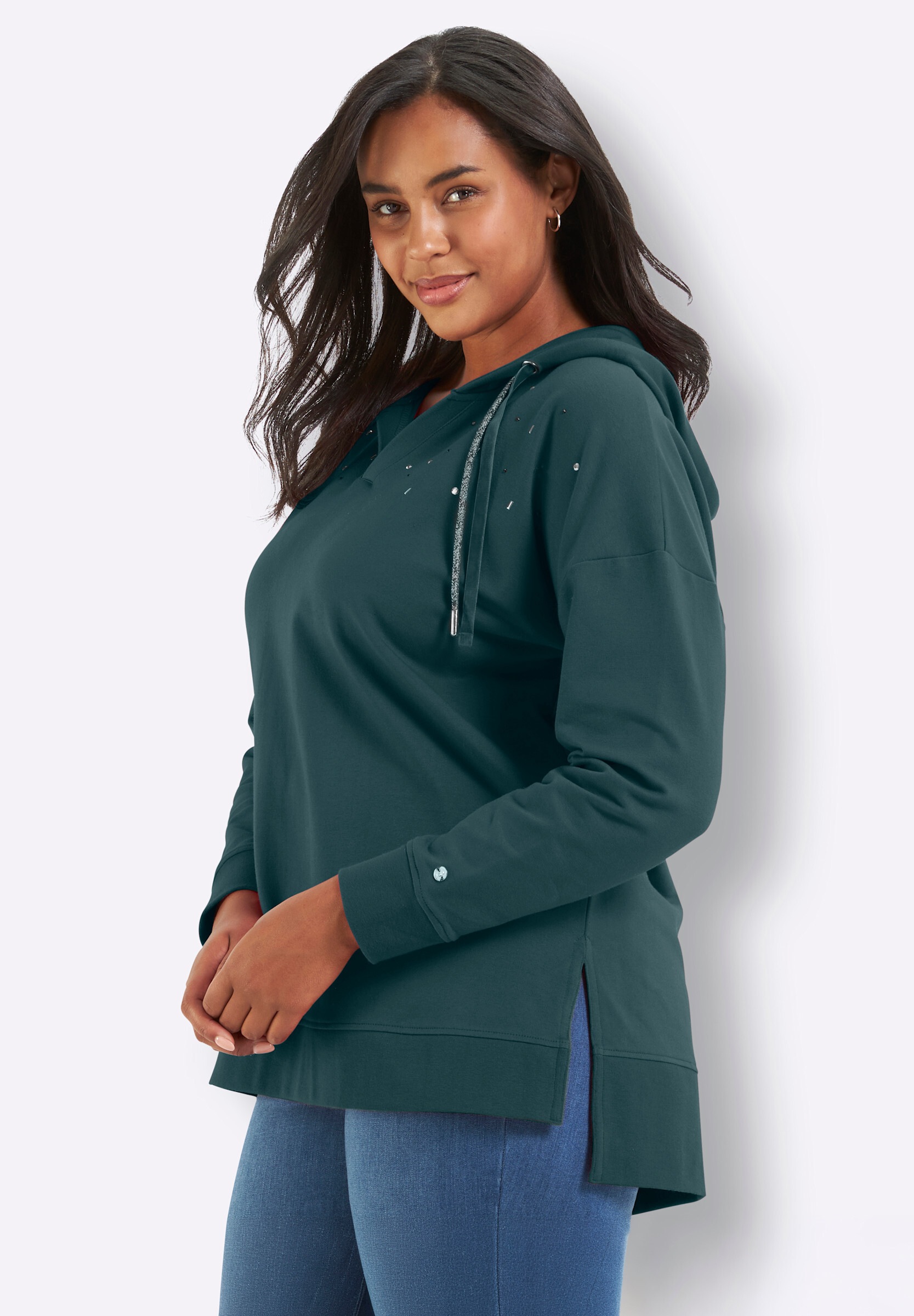 Sheego Sweatshirt »Sweatshirt Kapuzensweatshirt mit Ziersteinchen«
