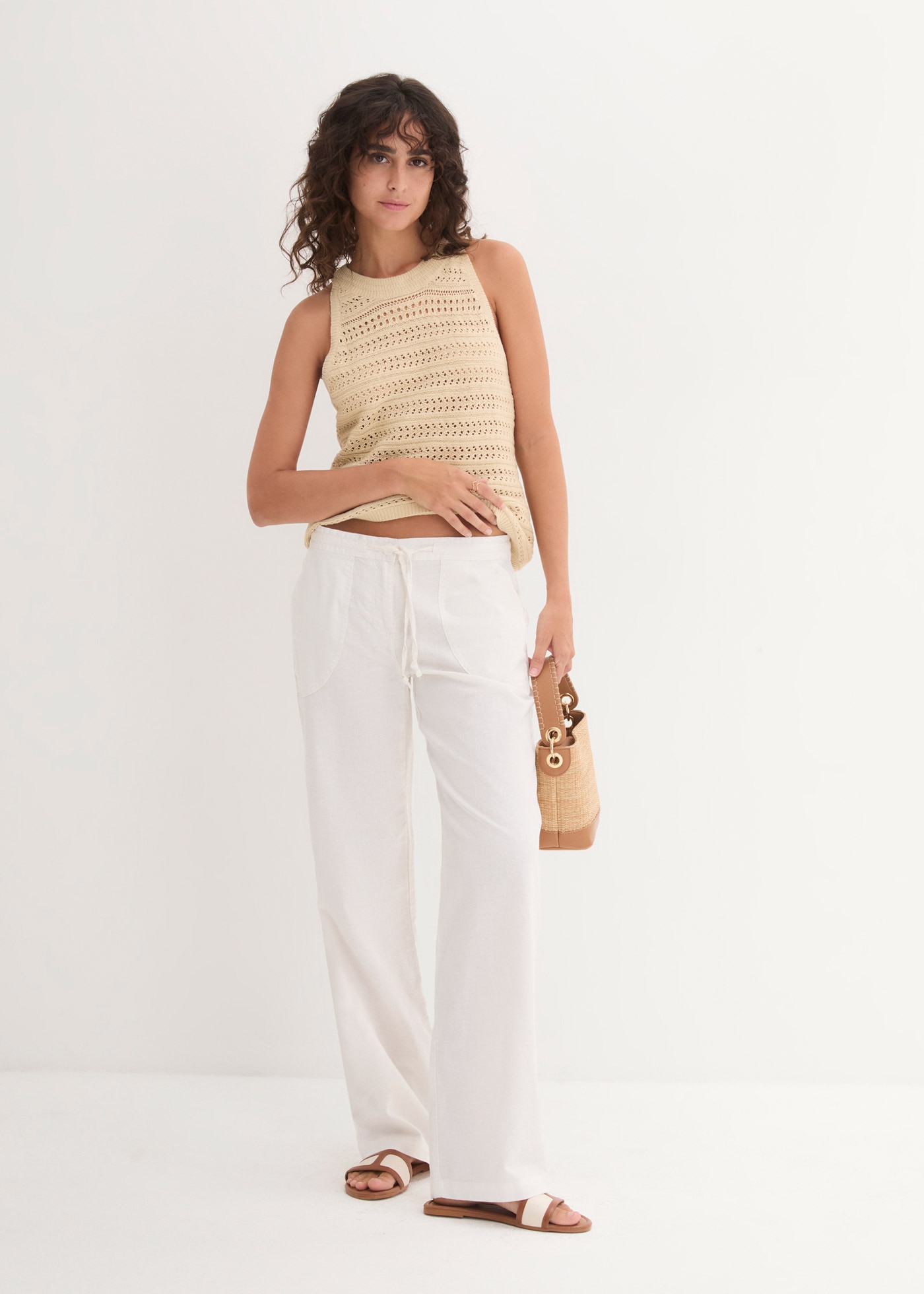 bonprix Leinenhose  Loose Fit, mit Kordelzugbund, mit Eingrifftaschen, mit Gesäßtaschen